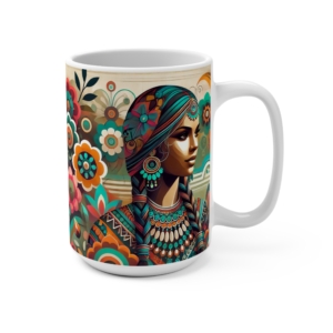 Large Ceramic Mug with Vibrant Boho Floral and Woman Design - Unique Gift for Coffee and Tea Lovers - Artistic Bohemian Drinkware