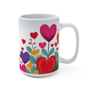 15oz Heart Garden Ceramic Mug - Vibrant Floral and Heart Design Coffee Mug - Unique Gift for Coffee and Tea Lovers