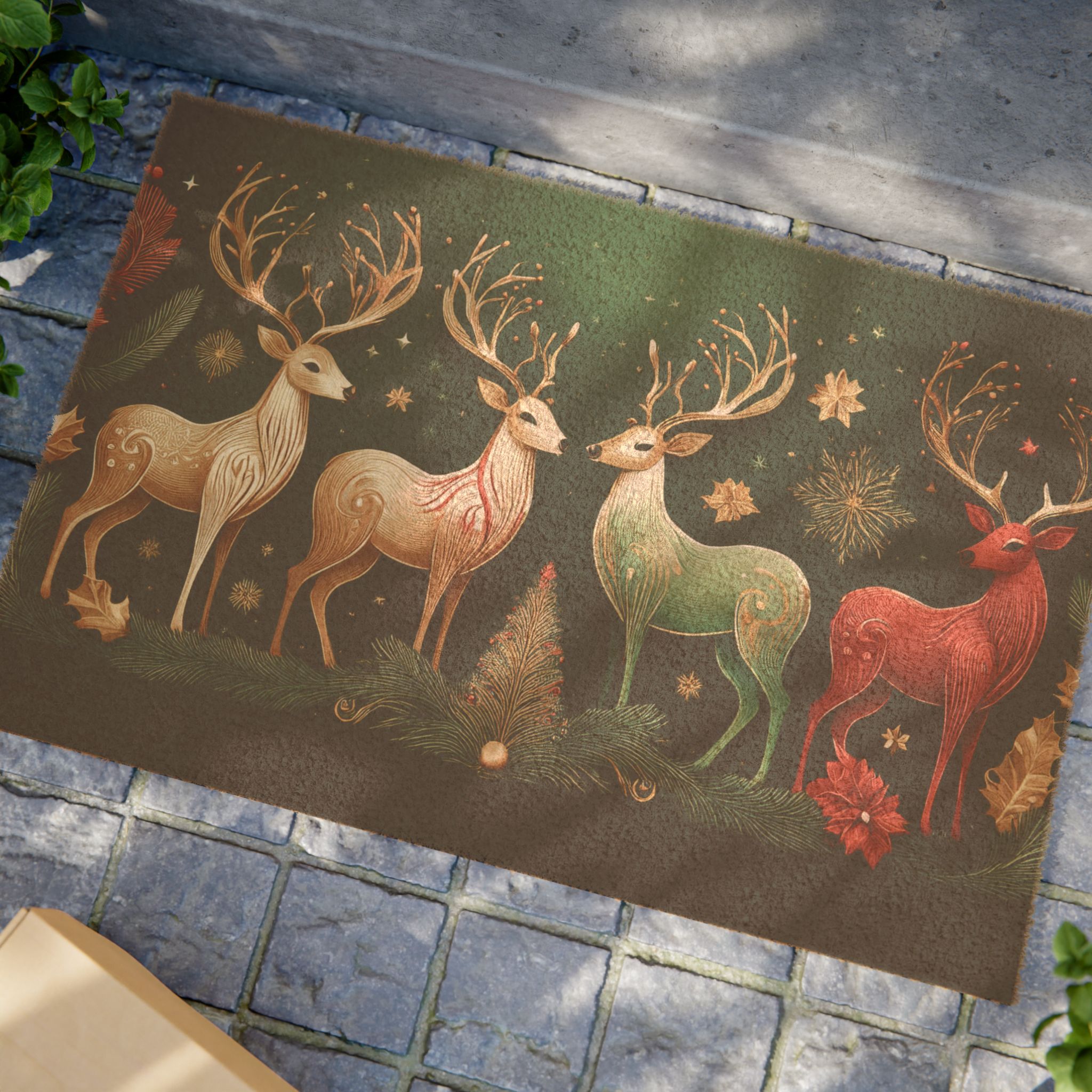 Elegant Holiday Reindeer Coir Doormat - Yphora