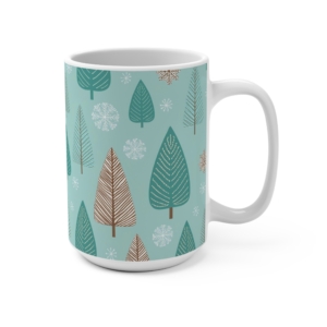 Winter Forest Ceramic Mug - 15oz Large Coffee Mug with Snowflake and Tree Design - Perfect Holiday Gift for Coffee and Tea Lovers