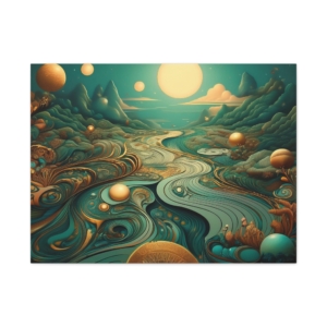 Surreal Landscape Canvas Wall Art - Teal and Gold