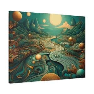 Surreal Landscape Canvas Wall Art - Teal and Gold - Image 2