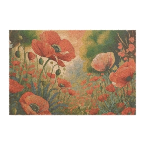 Red Poppy Coir Doormat - 24x16 Inch Durable Coconut Floral Welcome Mat - Outdoor Decor for Flower Lovers and Gardeners