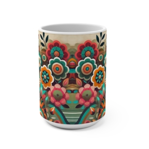 Large Ceramic Mug with Vibrant Boho Floral and Woman Design - Unique Gift for Coffee and Tea Lovers - Artistic Bohemian Drinkware - Image 2