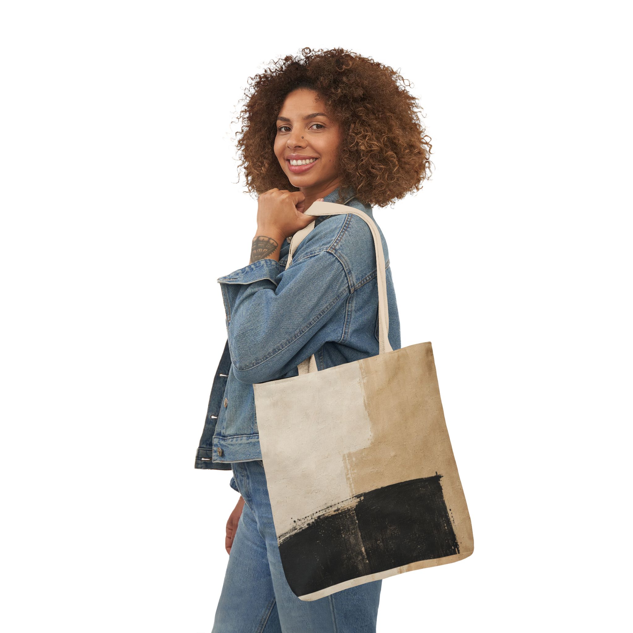 Abstract Neutral Canvas Tote Bag — Minimalist Art Grocery & Everyday Bag - Image 11
