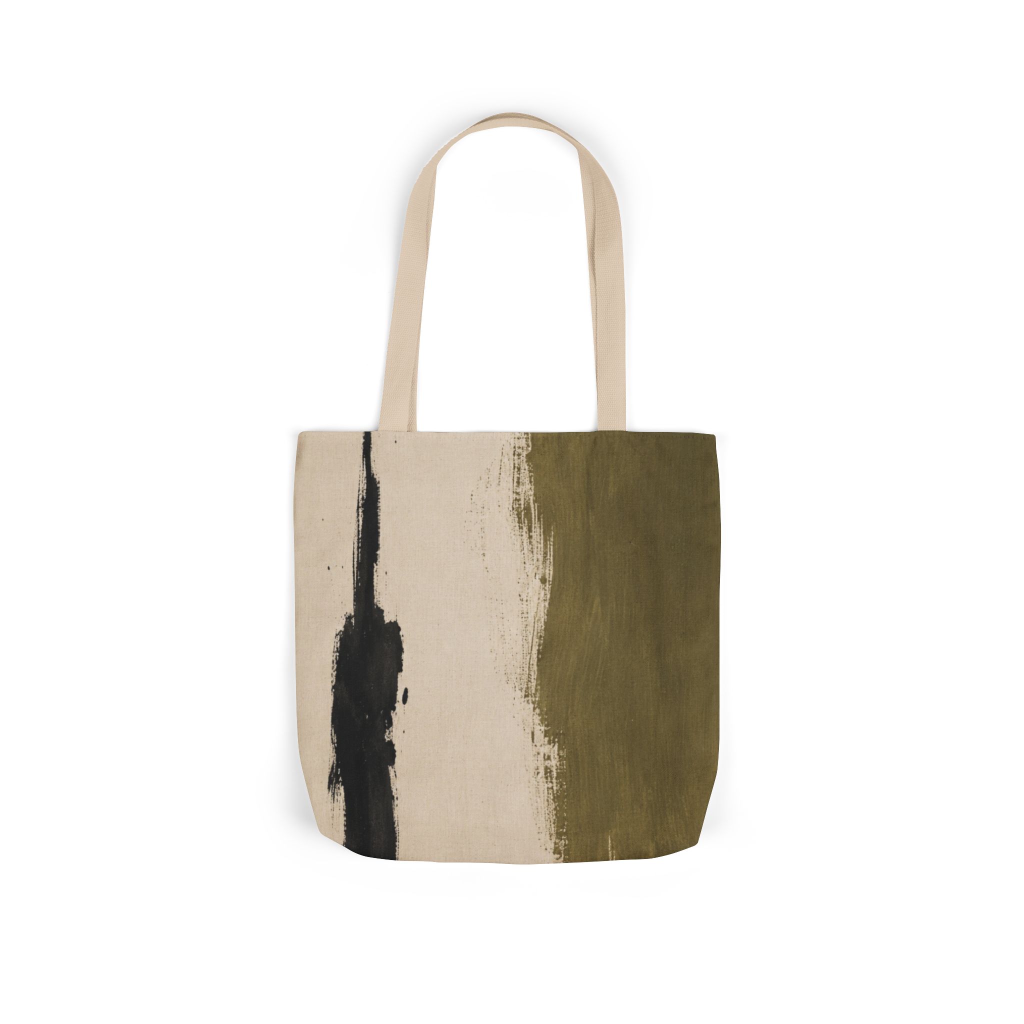 Abstract Brushstroke Canvas Tote Bag — Olive Wash Art Print - Image 2