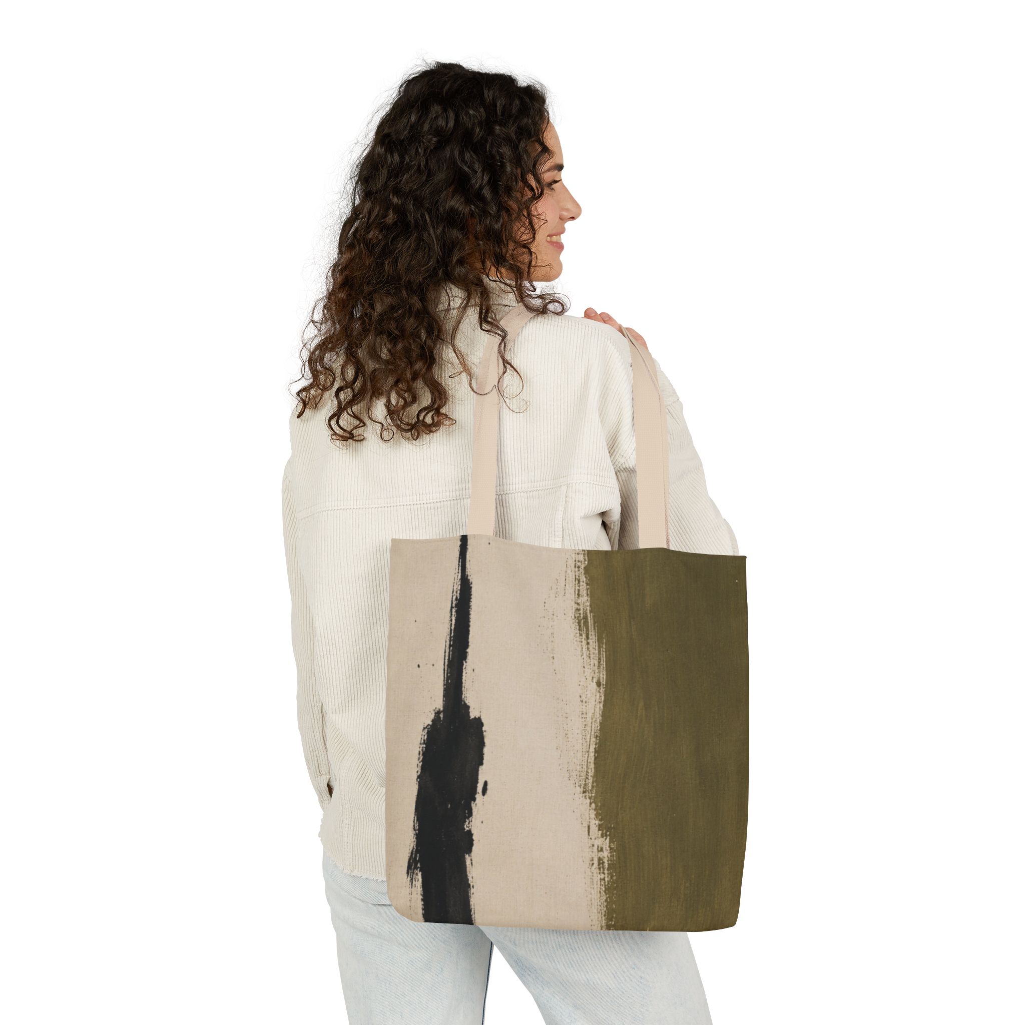 Abstract Brushstroke Canvas Tote Bag — Olive Wash Art Print - Image 10