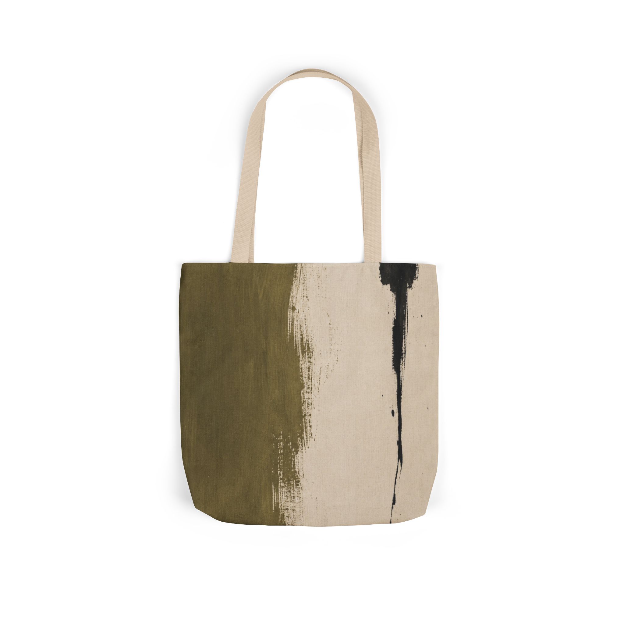 Abstract Brushstroke Canvas Tote Bag — Olive Wash Art Print - Image 4