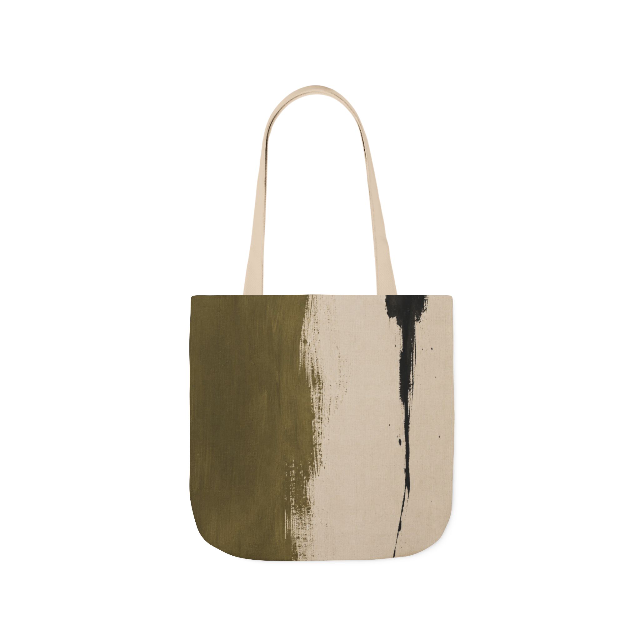 Abstract Brushstroke Canvas Tote Bag — Olive Wash Art Print - Image 3