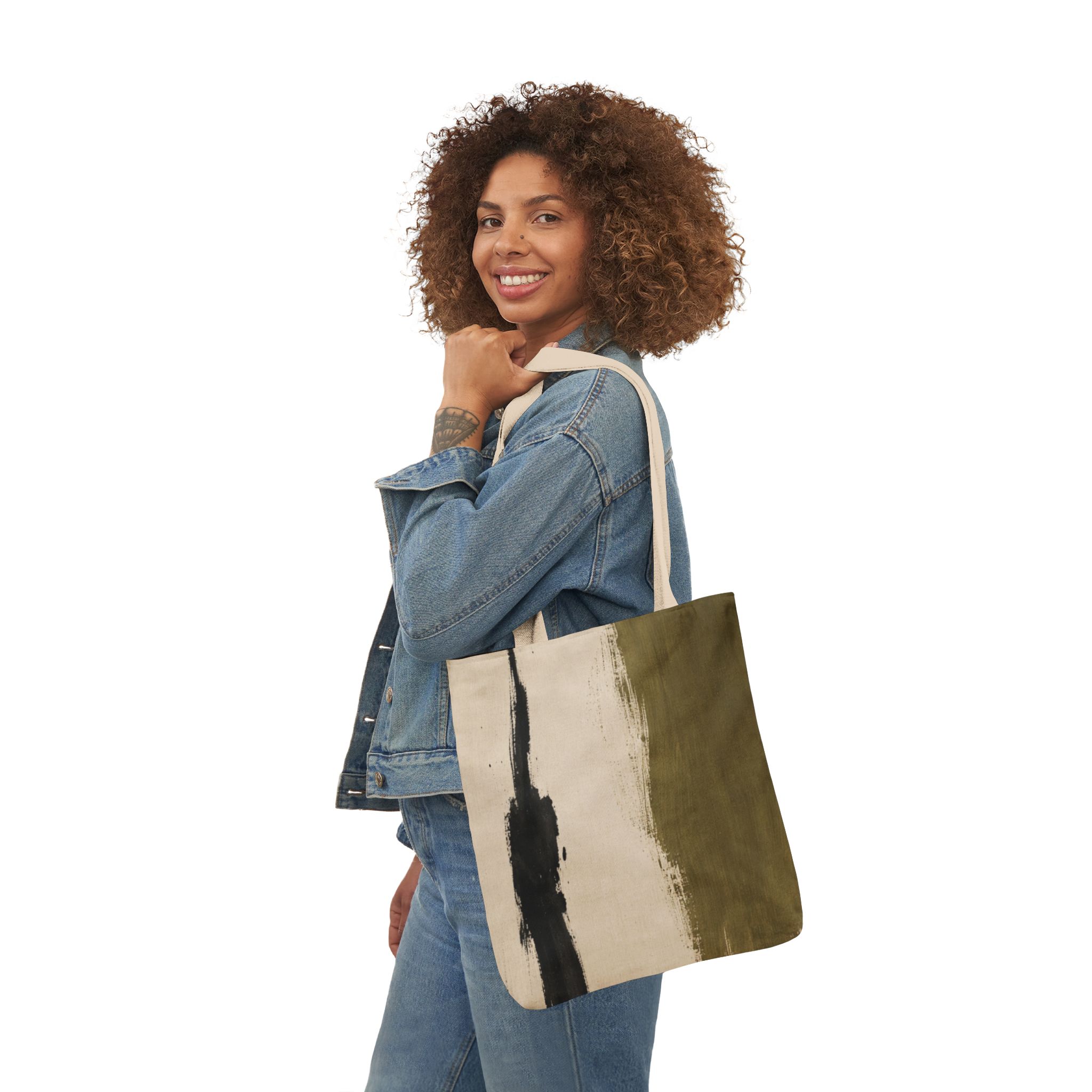 Abstract Brushstroke Canvas Tote Bag — Olive Wash Art Print - Image 5