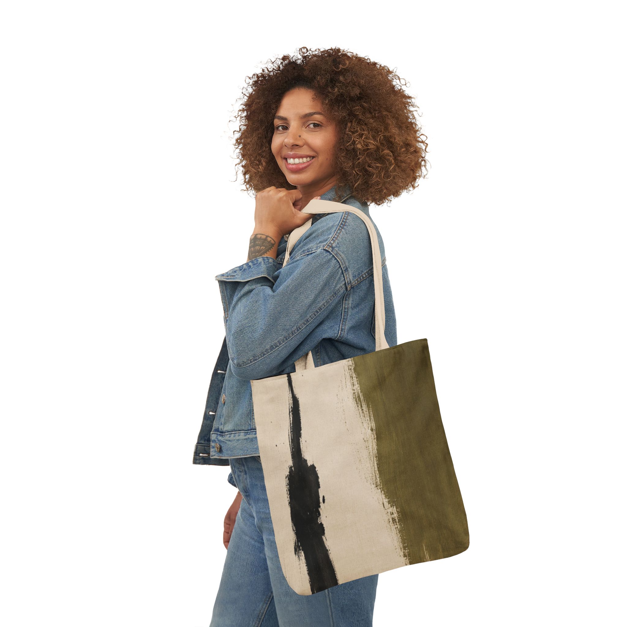 Abstract Brushstroke Canvas Tote Bag — Olive Wash Art Print - Image 11