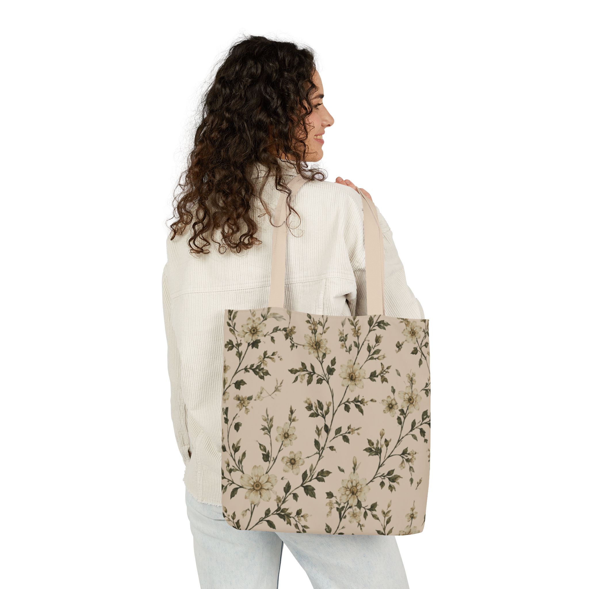 Sage Blossom Floral Tote Bag – Sage Green Botanical Canvas Shopping Bag - Image 10