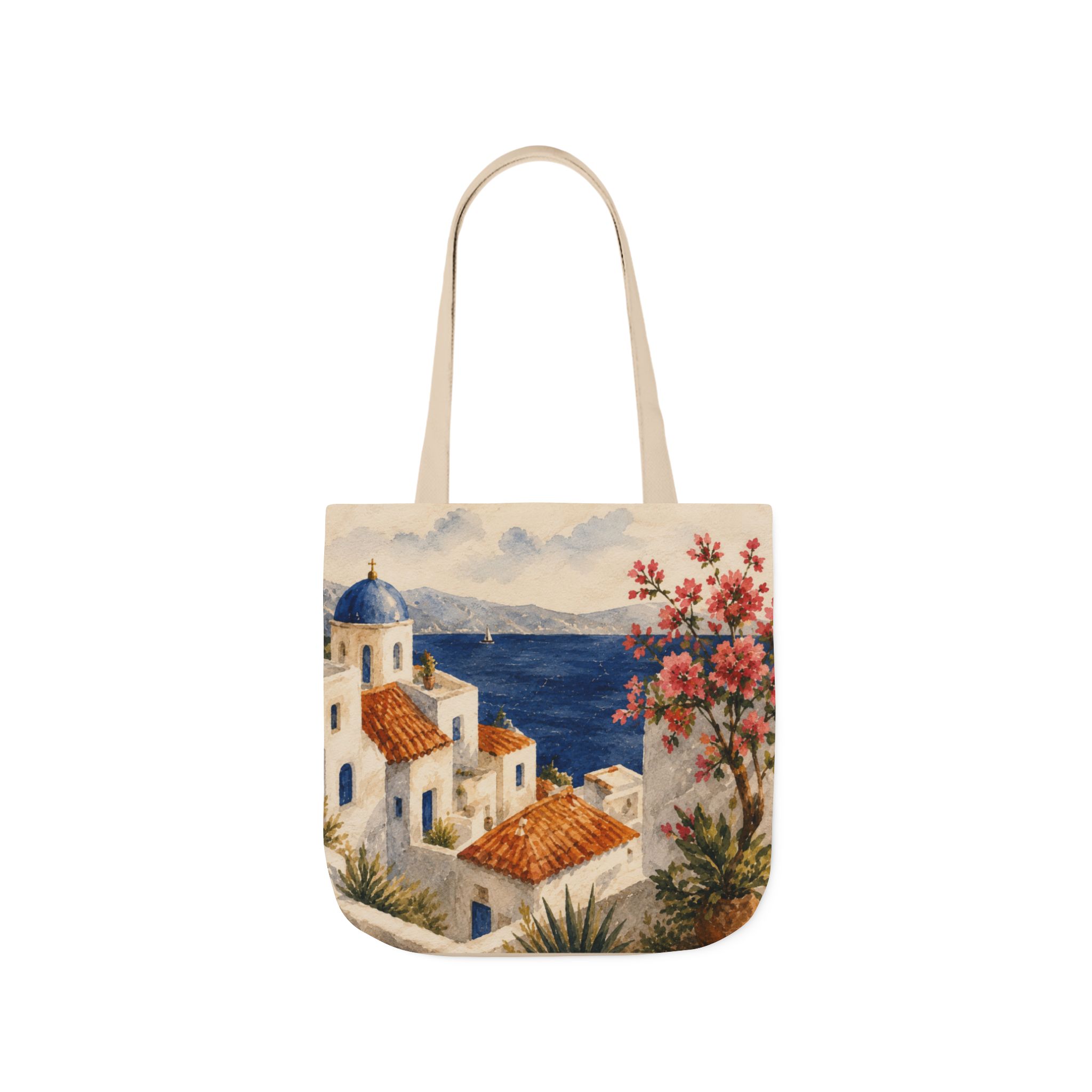 Santorini Coastal Village Canvas Tote Bag – Greek Island Beach Tote