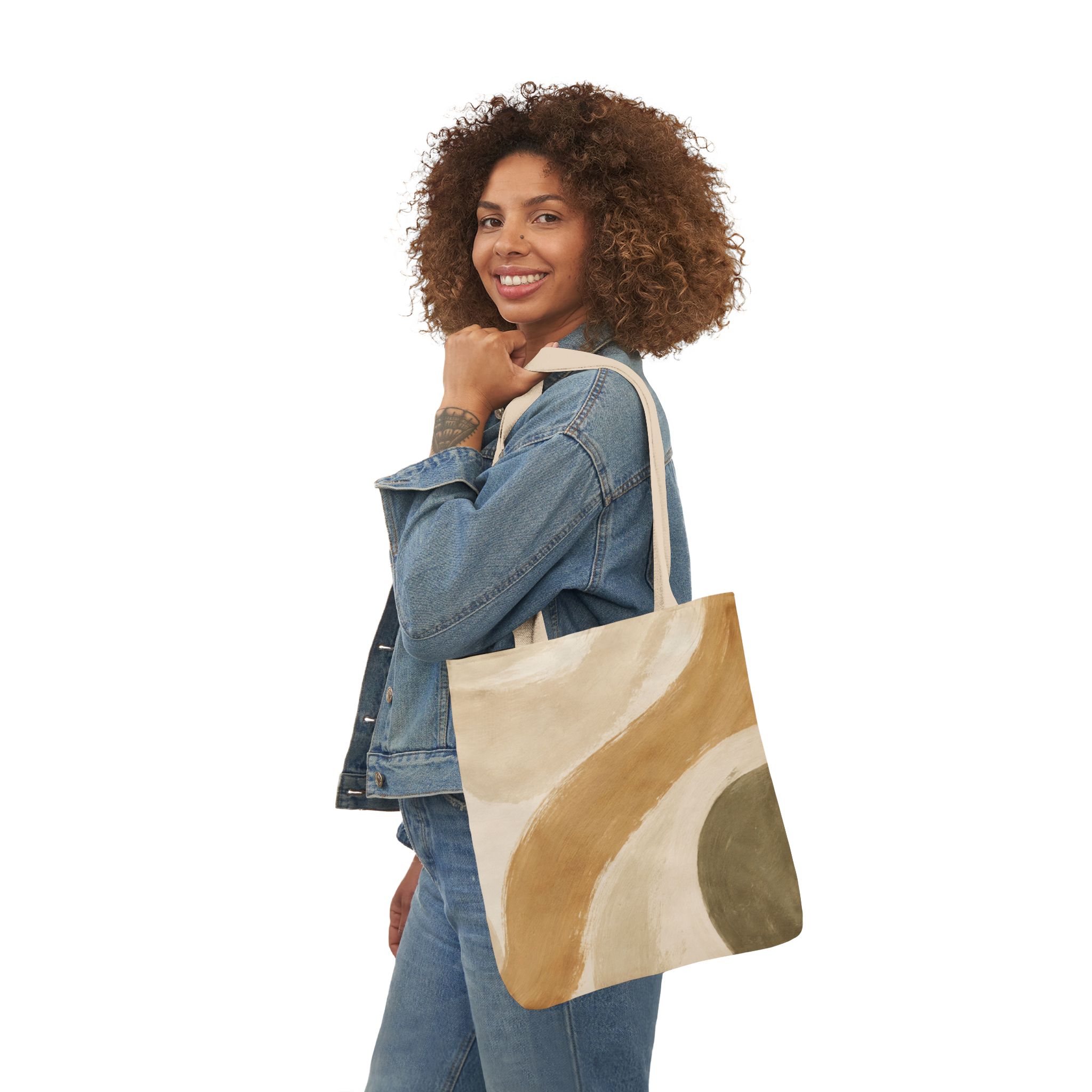 Abstract Earth-Tone Canvas Tote — Neutral Boho Wave Design - Image 5