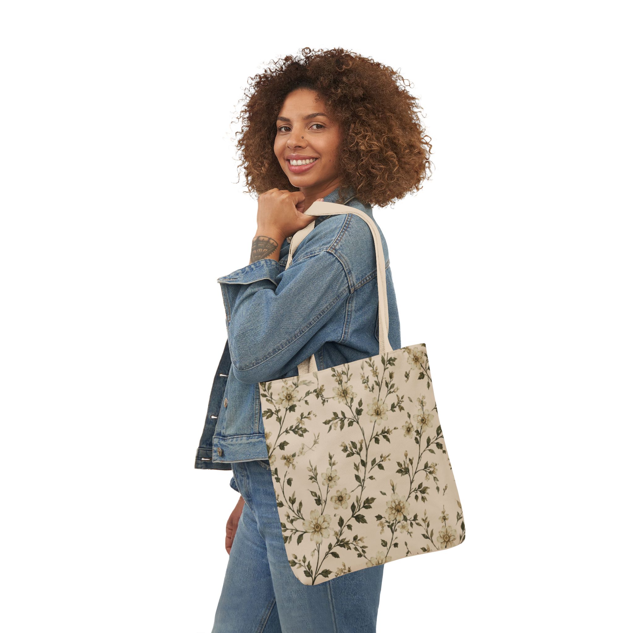 Sage Blossom Floral Tote Bag – Sage Green Botanical Canvas Shopping Bag - Image 5