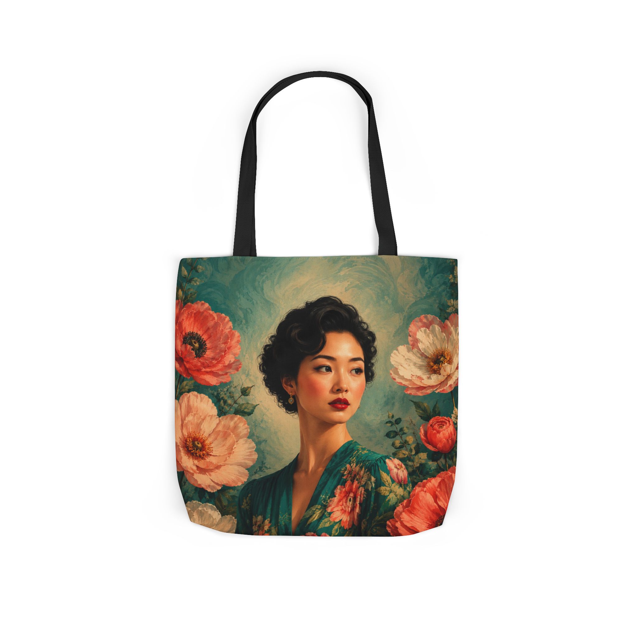 Floral Portrait Tote Bag — Woman Art Canvas Tote - Image 24