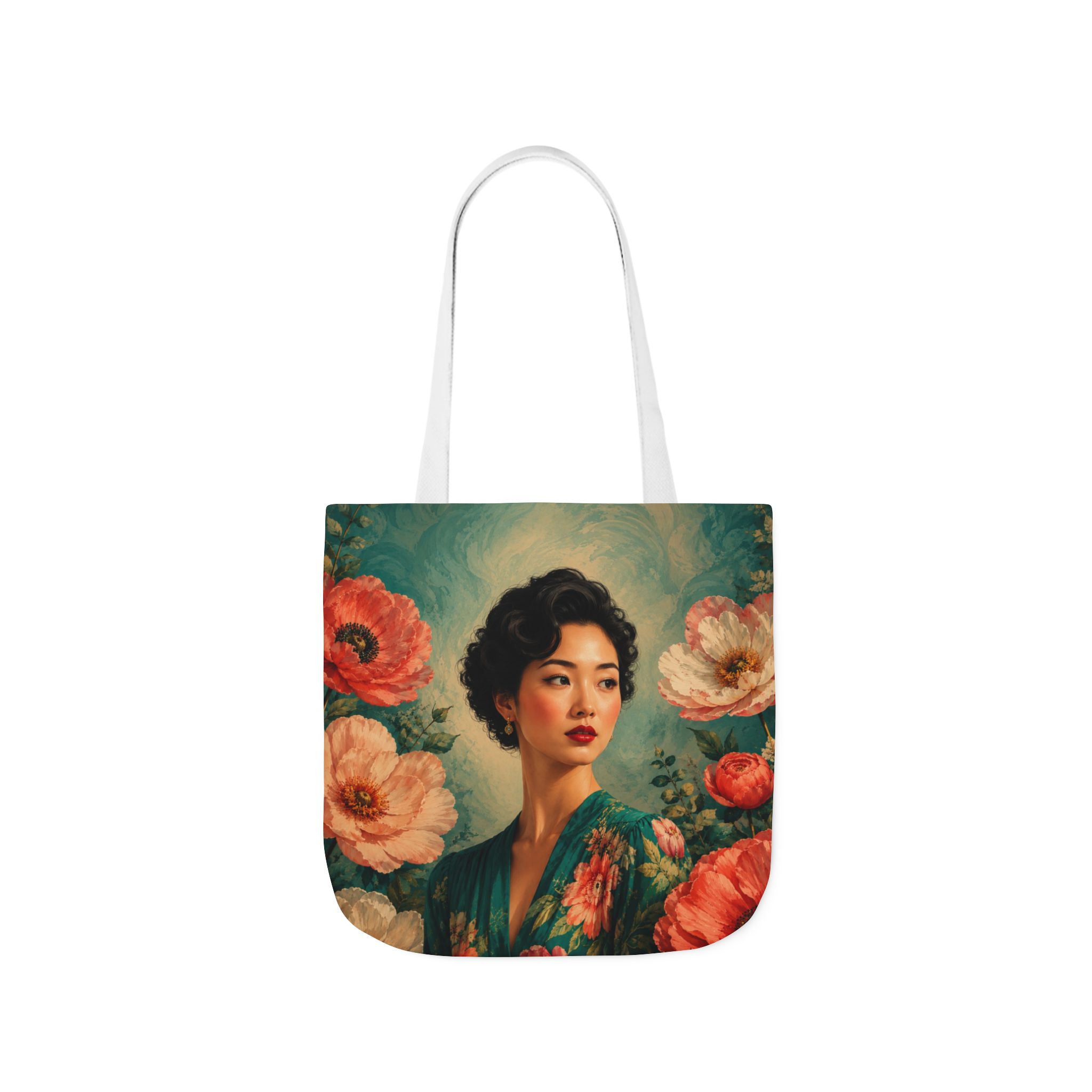 Floral Portrait Tote Bag — Woman Art Canvas Tote - Image 3