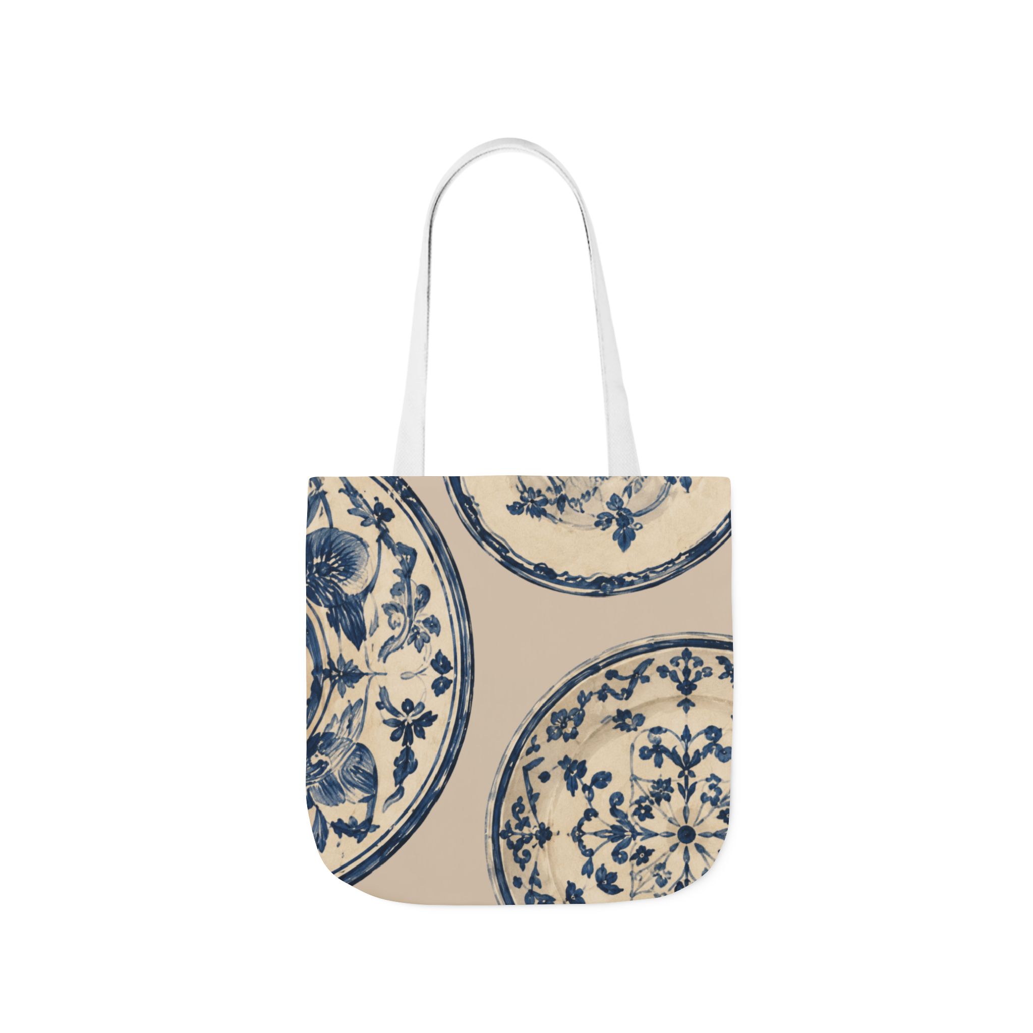 Blue Delft Plate Canvas Tote — Vintage Floral Pattern Reusable Beach & Grocery Bag - Image 12