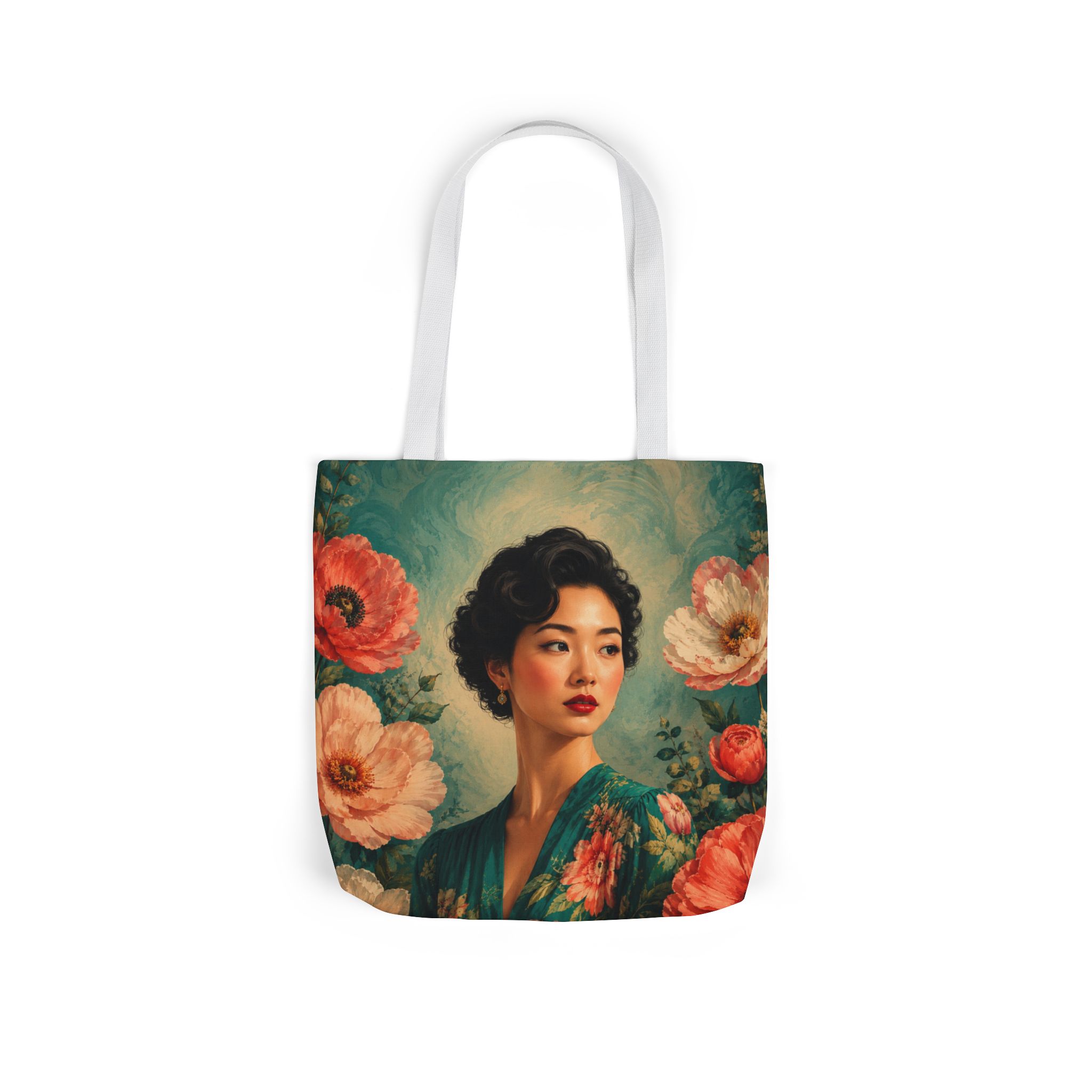 Floral Portrait Tote Bag — Woman Art Canvas Tote - Image 2
