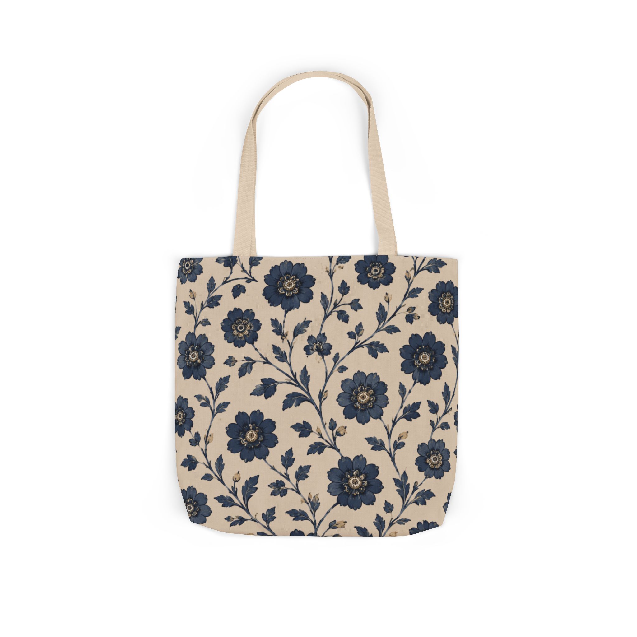 Floral Canvas Tote Bag — Navy Vintage Flower Pattern - Image 9