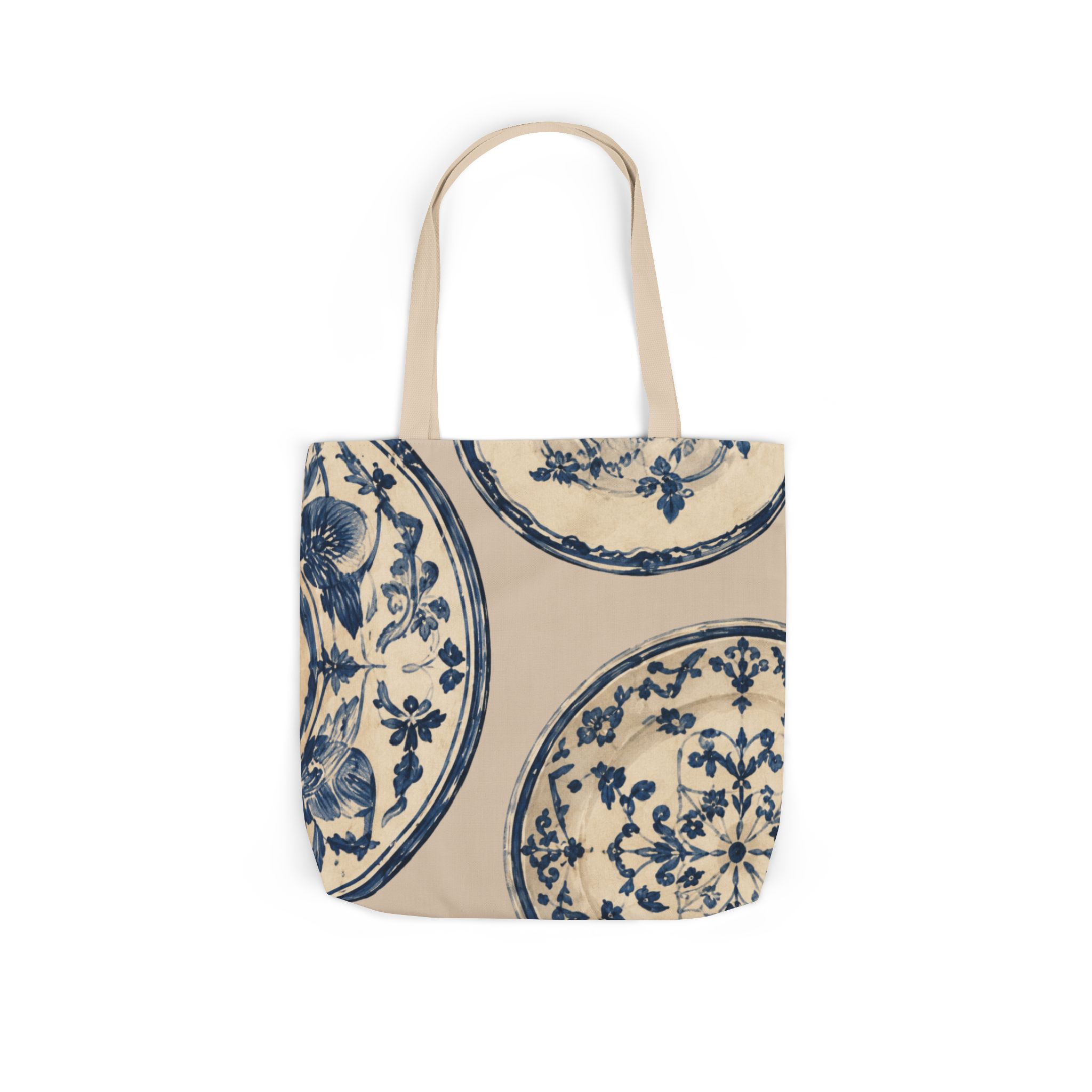 Blue Delft Plate Canvas Tote — Vintage Floral Pattern Reusable Beach & Grocery Bag - Image 7