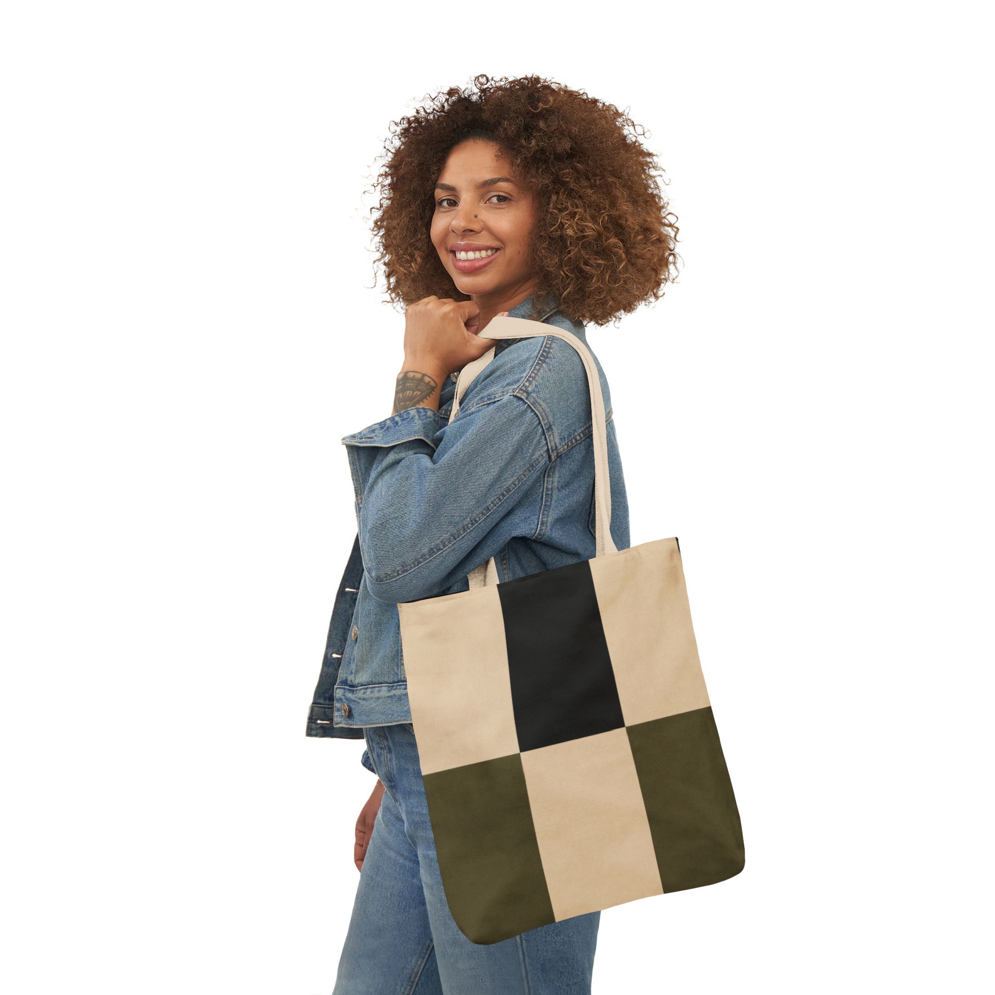 Geometric Grid Abstract Canvas Tote Bag – Scandinavian Minimalist Tote - Image 11