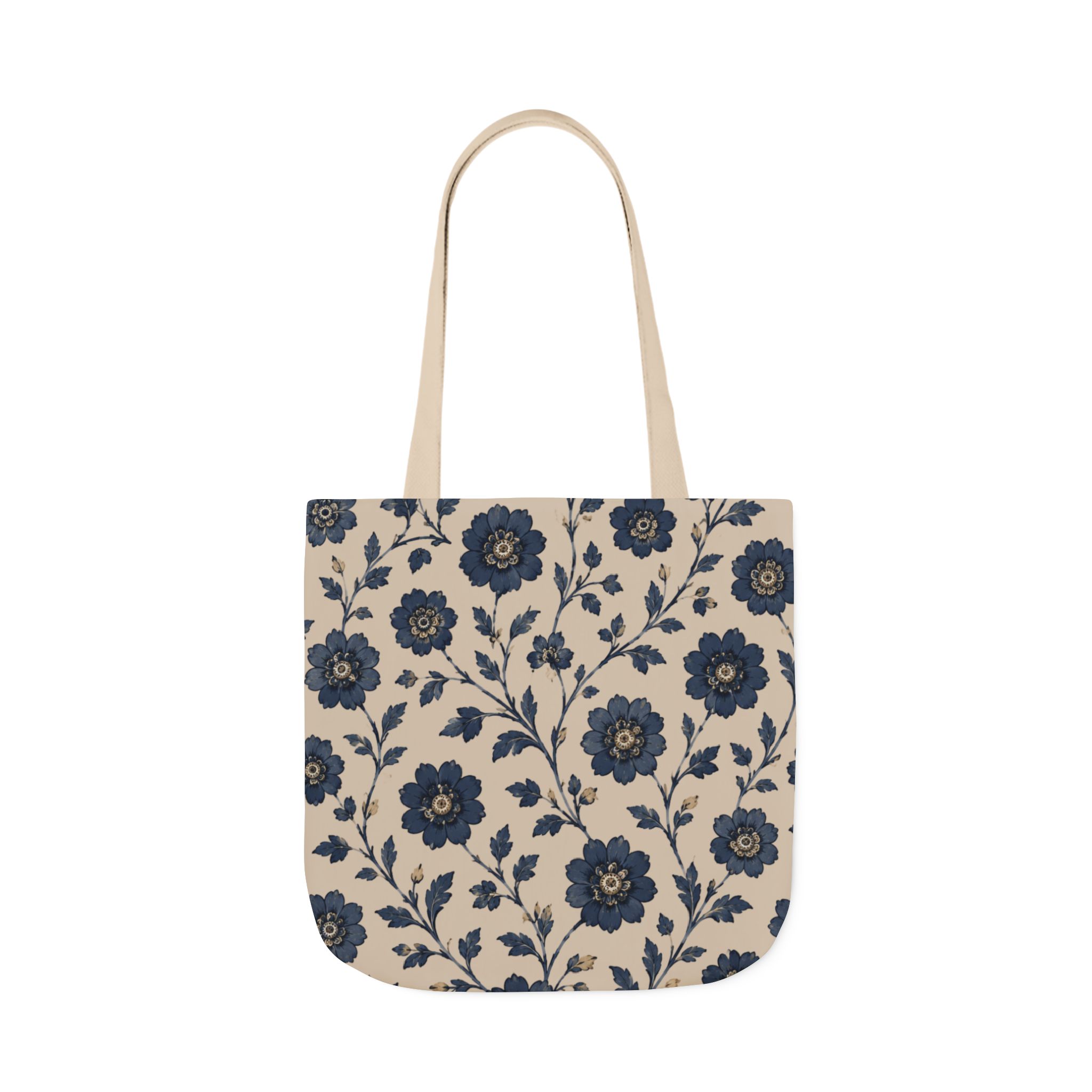 Floral Canvas Tote Bag — Navy Vintage Flower Pattern - Image 8