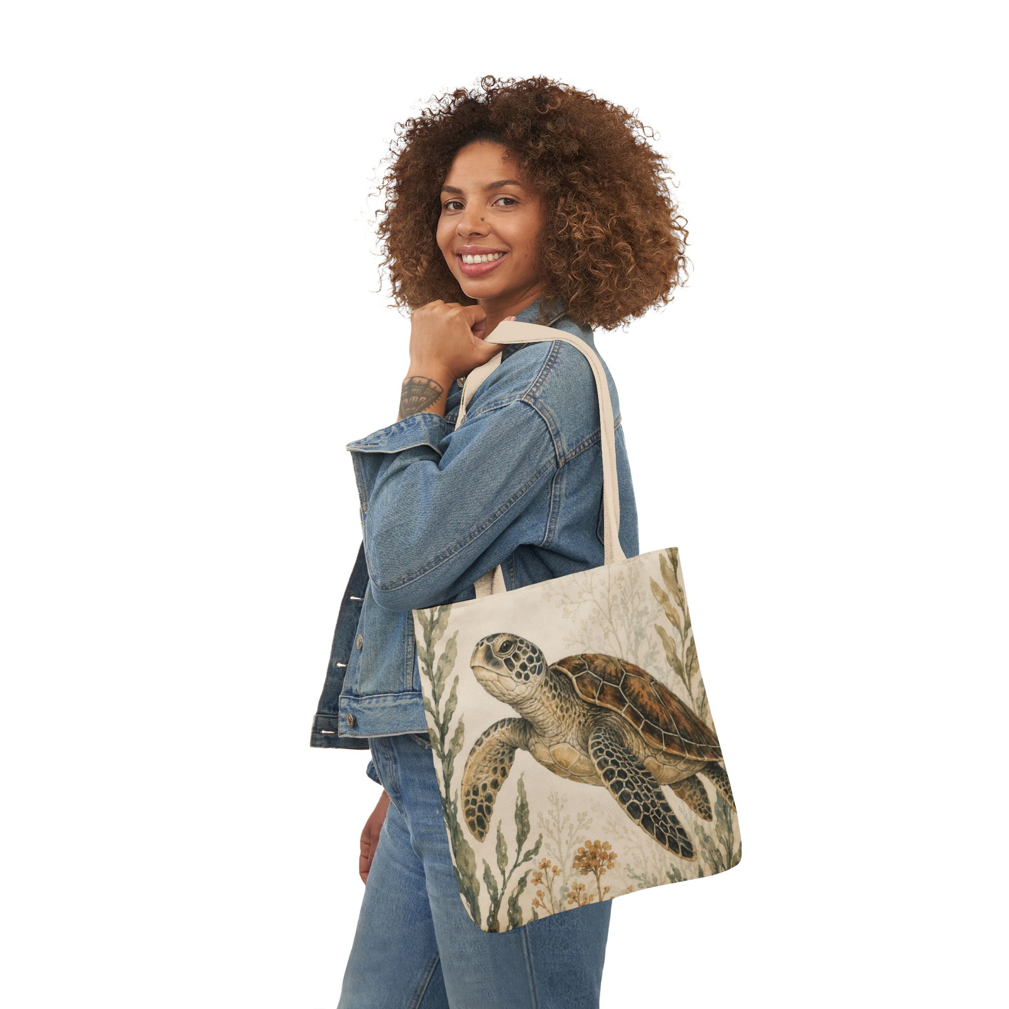 Sea Turtle Canvas Tote Bag — Vintage Marine Illustration Eco Beach Bag - Image 5