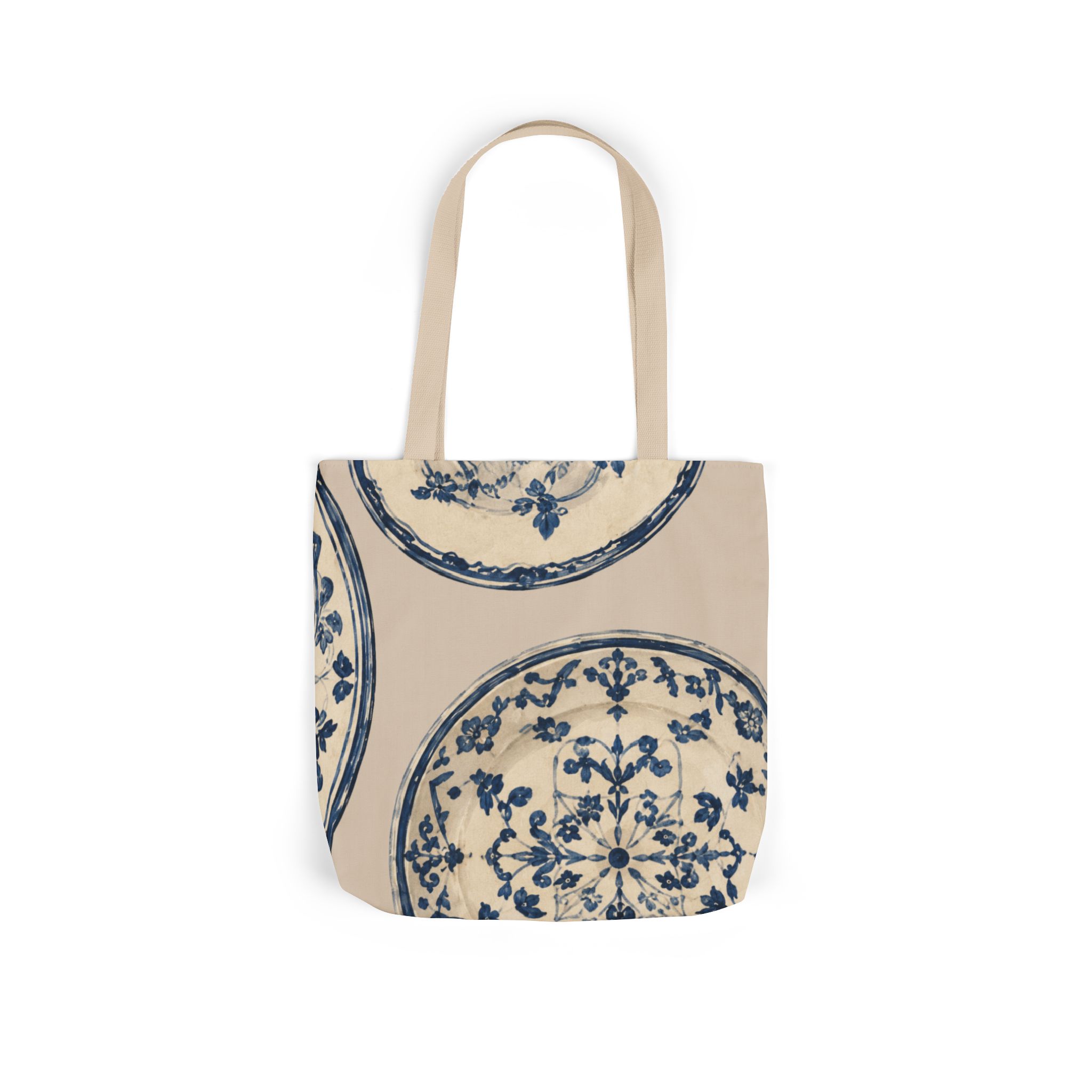 Blue Delft Plate Canvas Tote — Vintage Floral Pattern Reusable Beach & Grocery Bag - Image 4