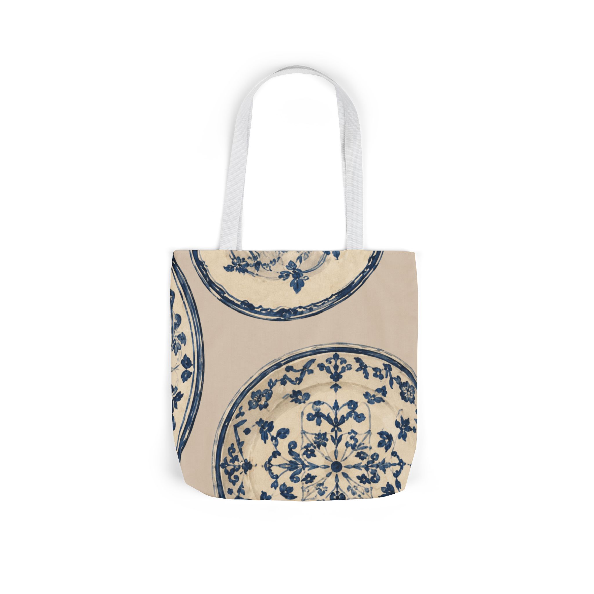 Blue Delft Plate Canvas Tote — Vintage Floral Pattern Reusable Beach & Grocery Bag - Image 15