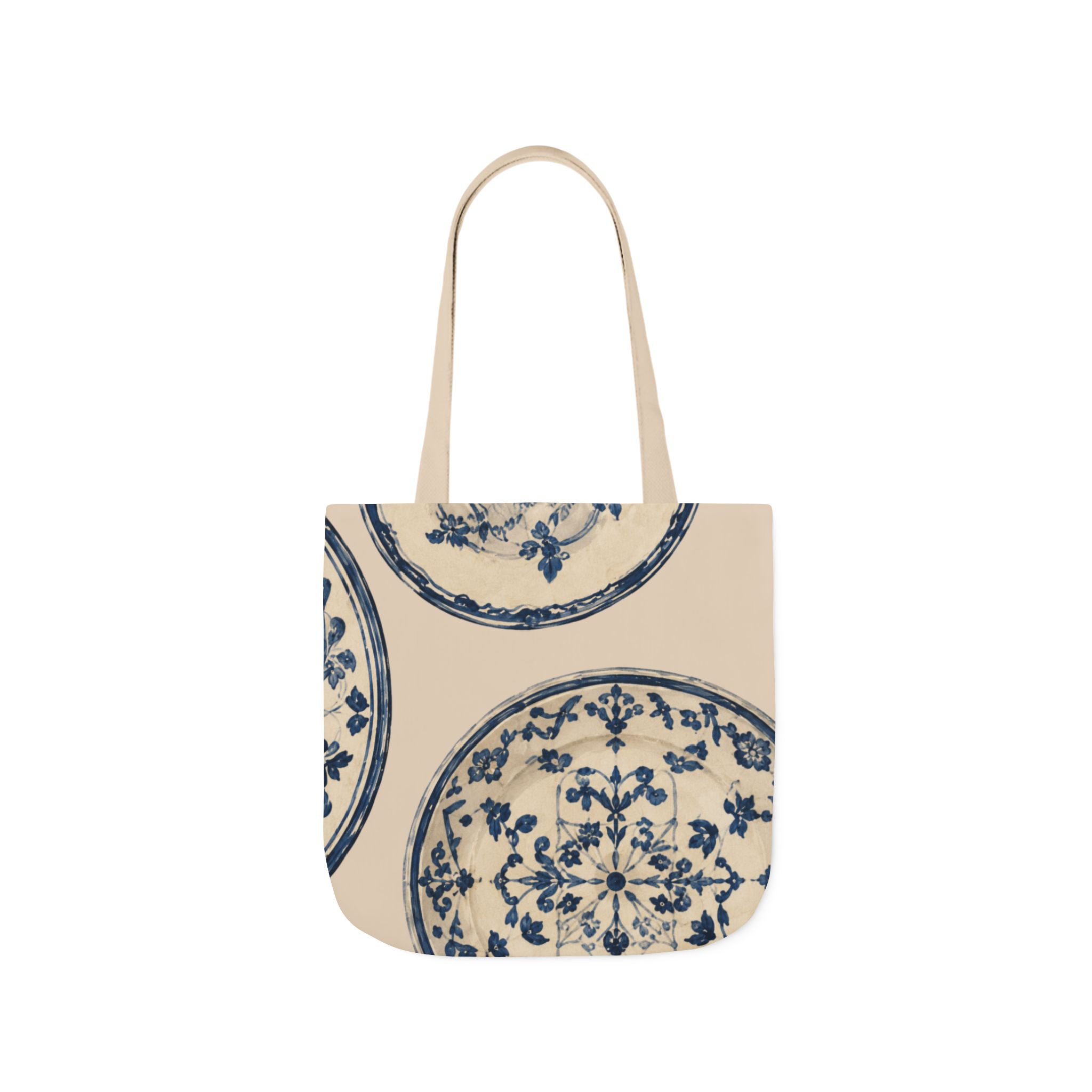 Blue Delft Plate Canvas Tote — Vintage Floral Pattern Reusable Beach & Grocery Bag - Image 3