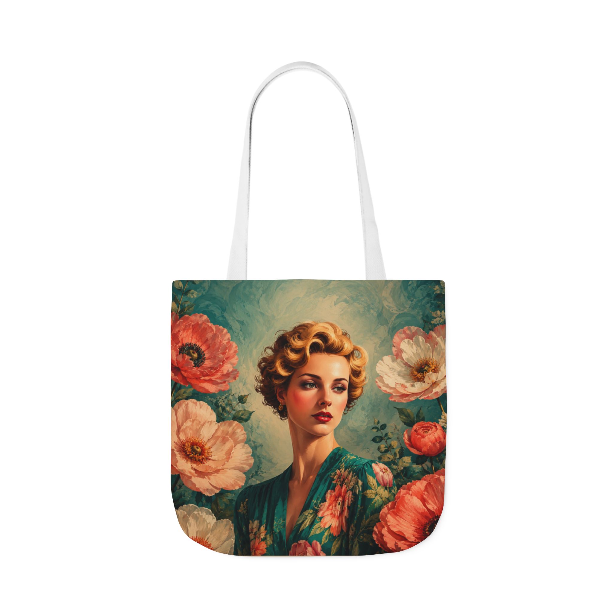Golden Bloom Canvas Tote Bag — Retro Glam Woman Canvas Tote - Image 5