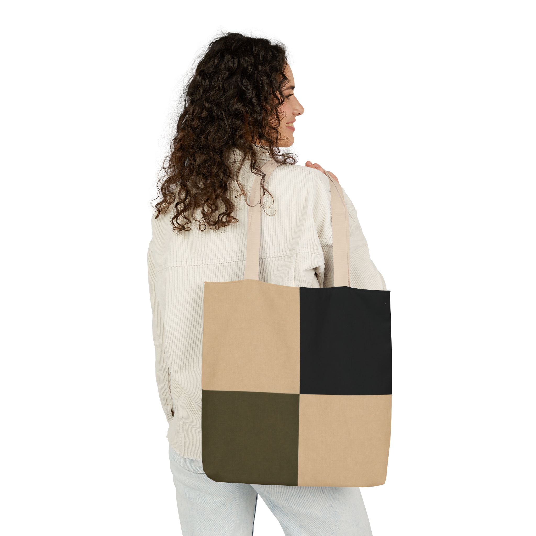 Geometric Grid Canvas Tote Bag - Image 4