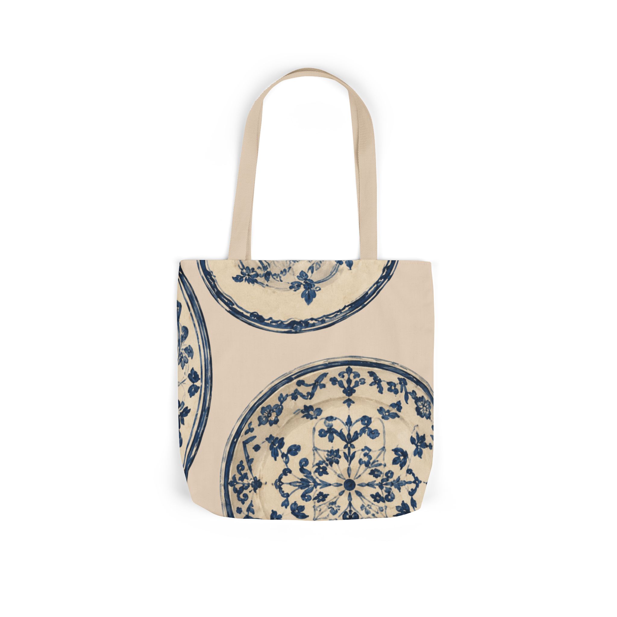 Blue Delft Plate Canvas Tote — Vintage Floral Pattern Reusable Beach & Grocery Bag - Image 4