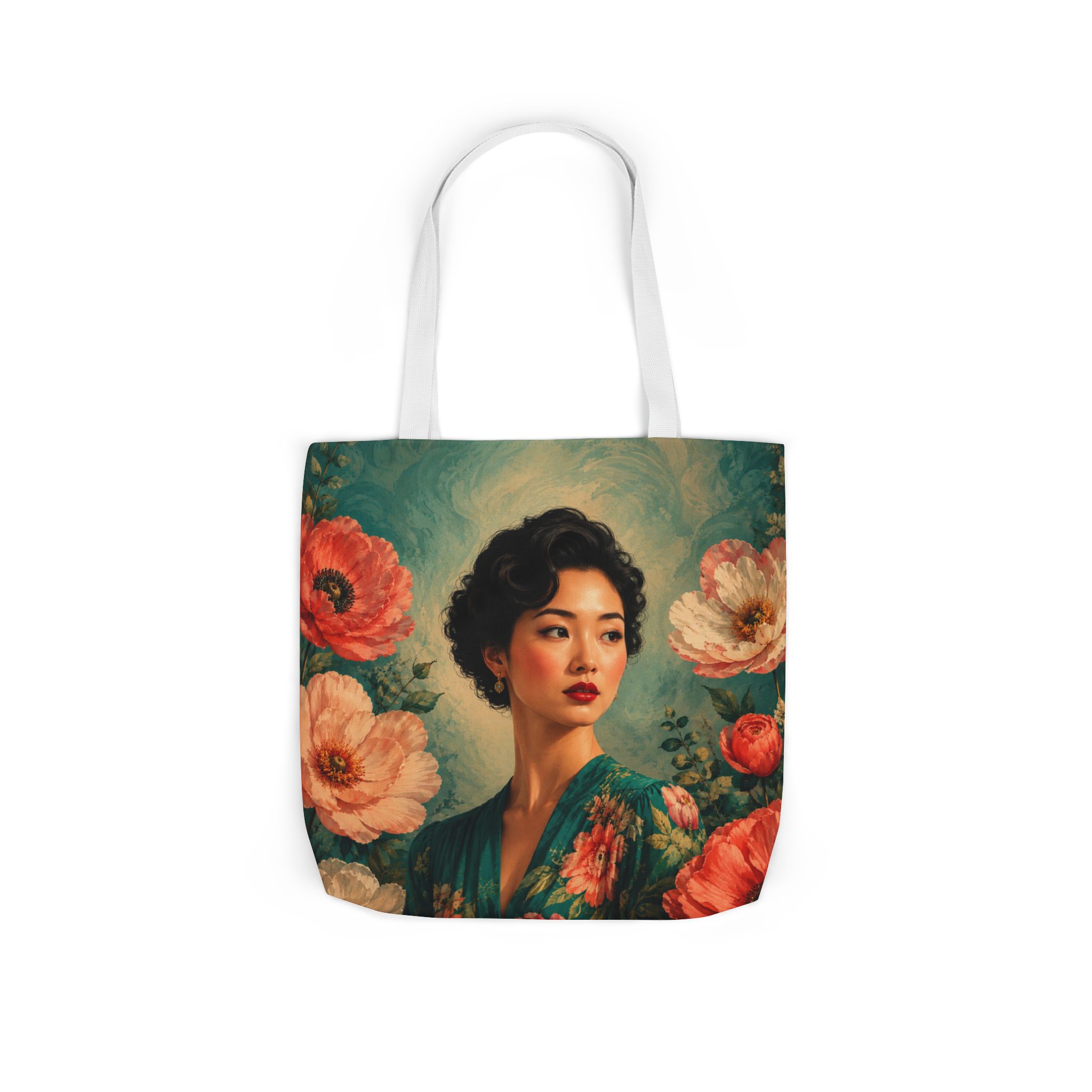 Floral Portrait Tote Bag — Woman Art Canvas Tote - Image 8