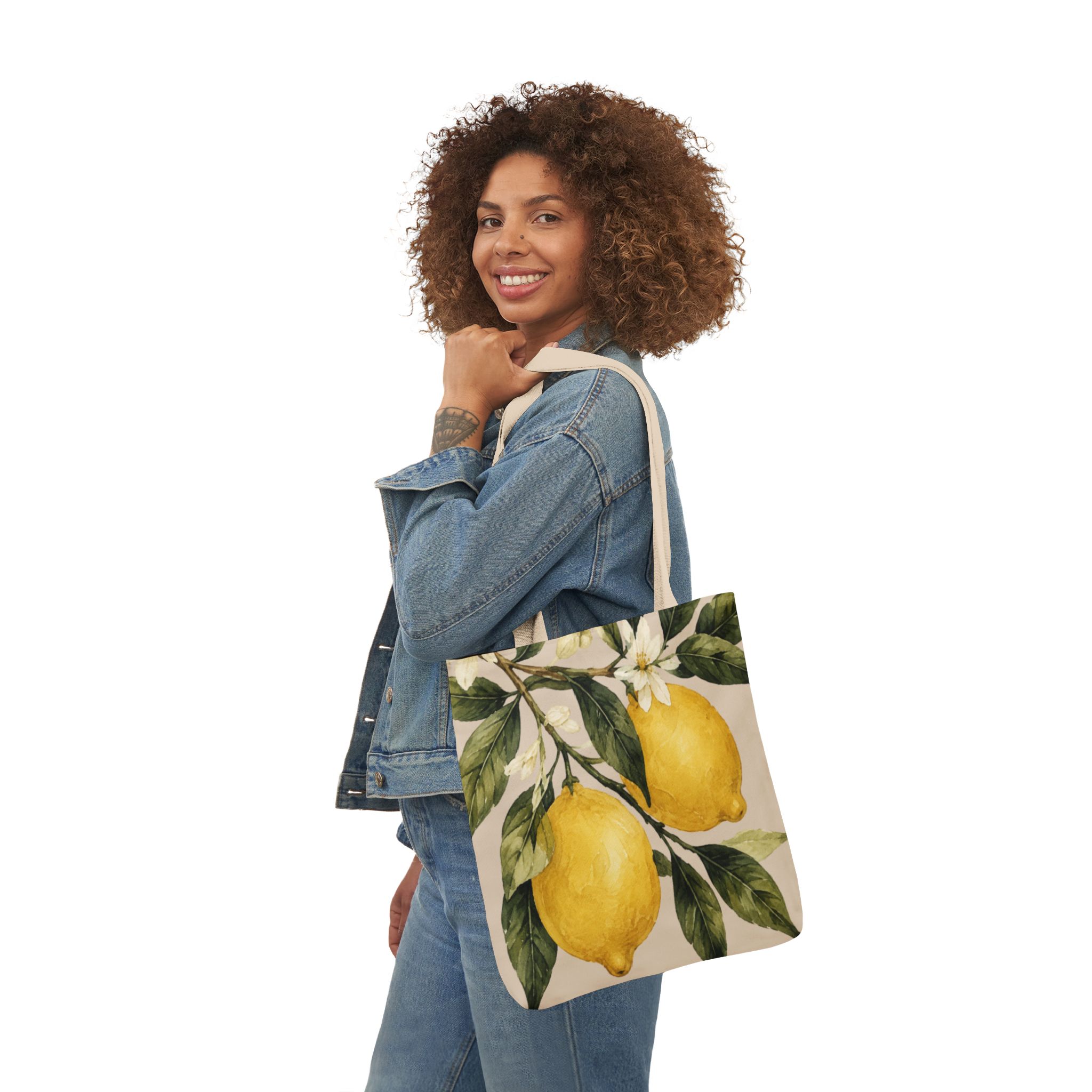 Lemon Canvas Tote Bag – Mediterranean Botanical Shopping Bag - Image 5