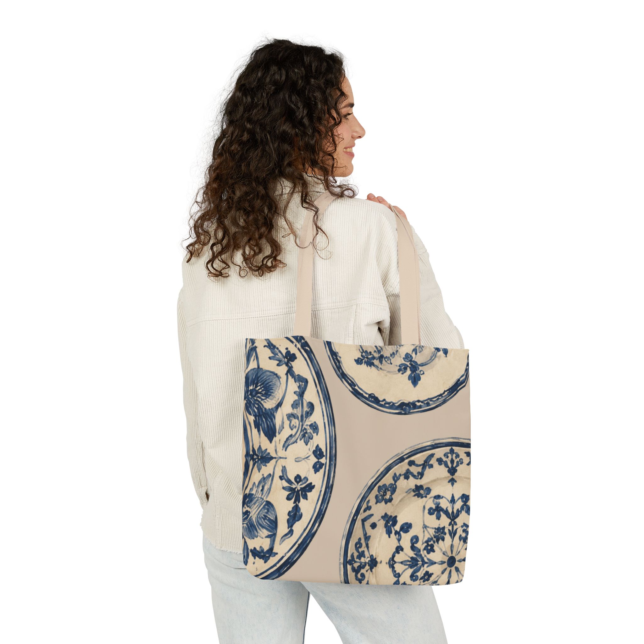 Blue Delft Plate Canvas Tote — Vintage Floral Pattern Reusable Beach & Grocery Bag - Image 10