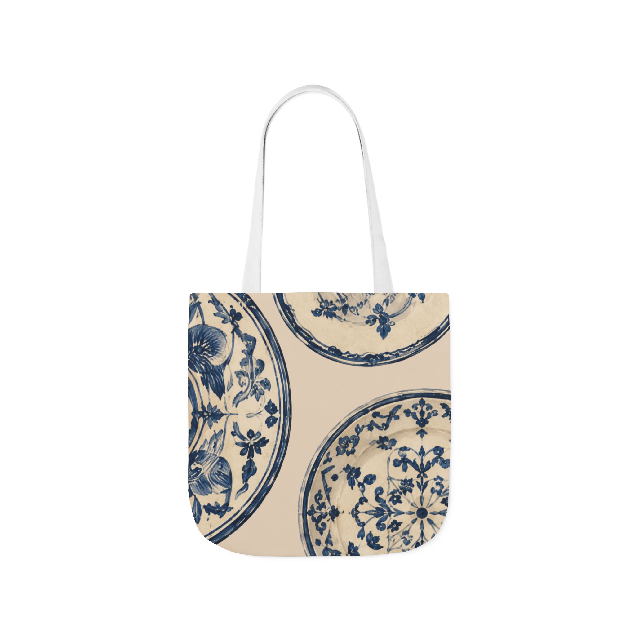 Blue Delft Plate Canvas Tote — Vintage Floral Pattern Reusable Beach & Grocery Bag - Image 12