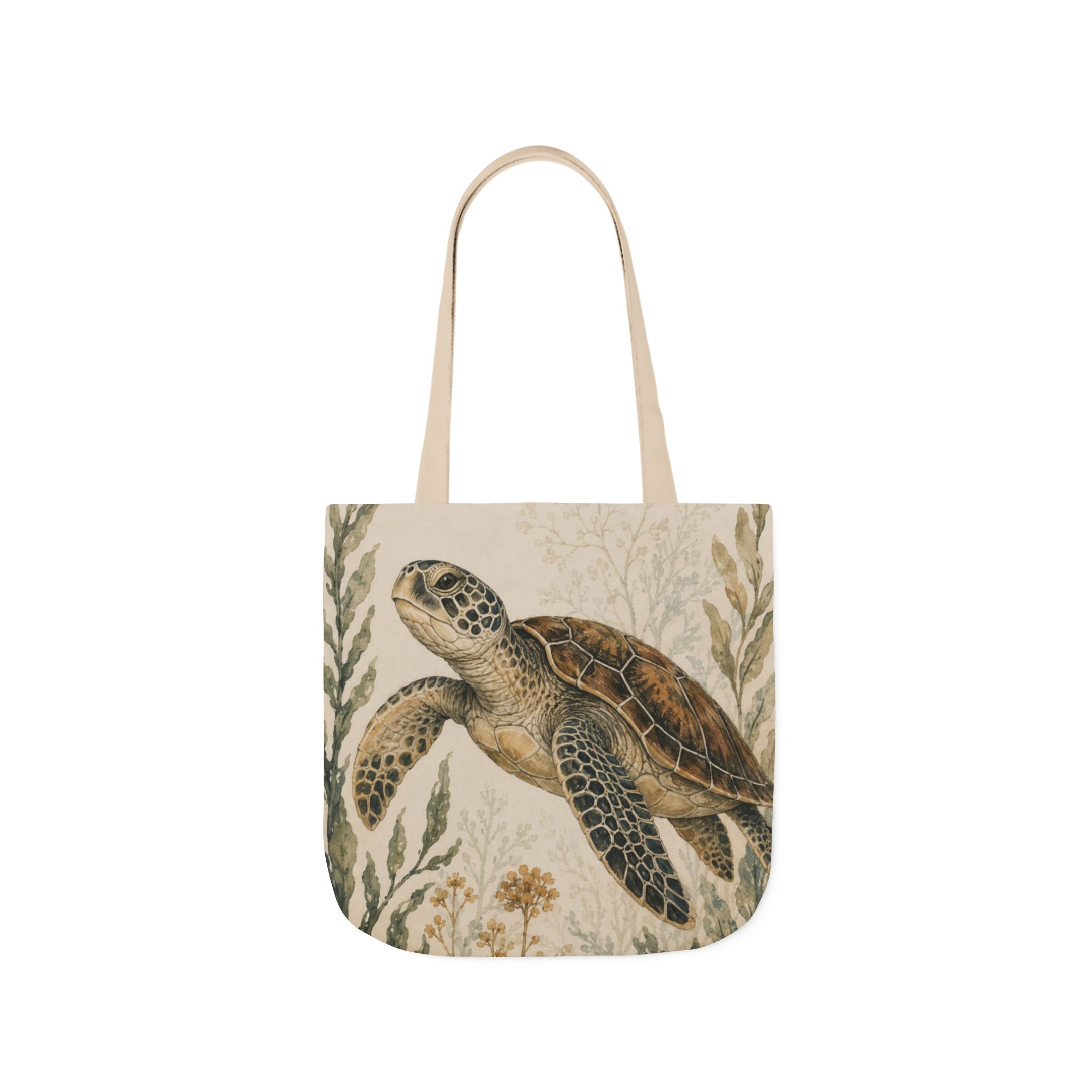 Sea Turtle Canvas Tote Bag — Vintage Marine Illustration Eco Beach Bag