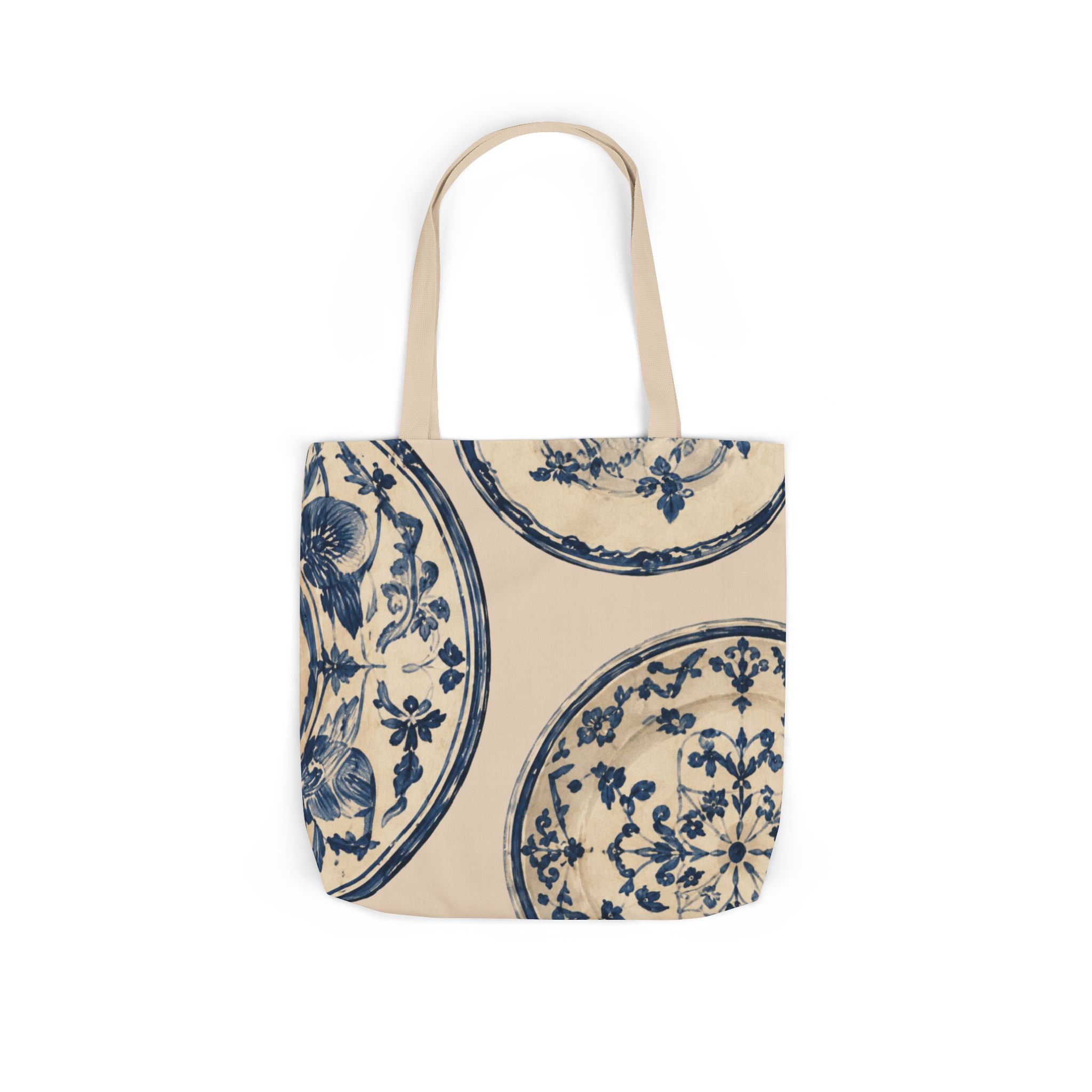 Blue Delft Plate Canvas Tote — Vintage Floral Pattern Reusable Beach & Grocery Bag - Image 7
