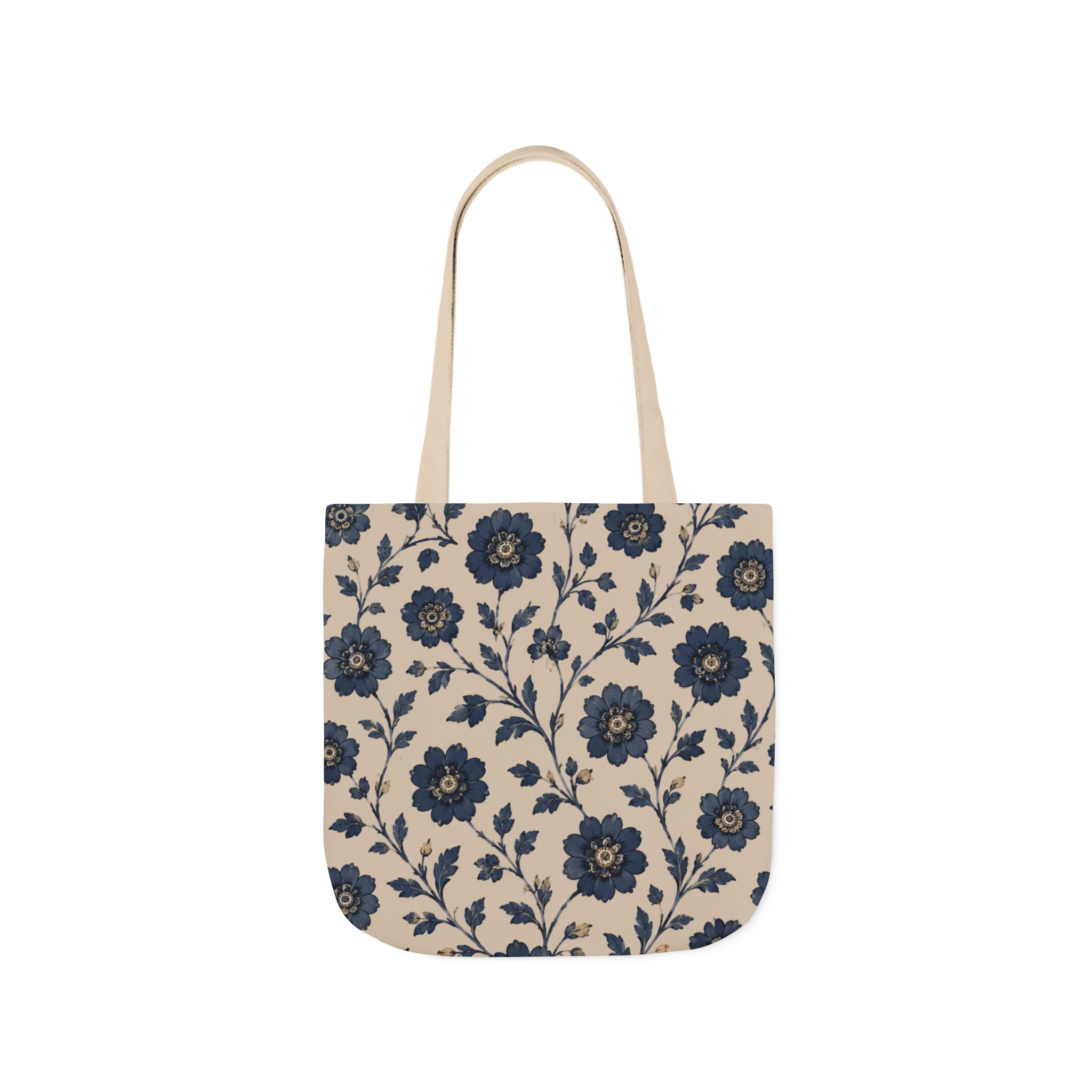 Floral Canvas Tote Bag — Navy Vintage Flower Pattern - Image 3