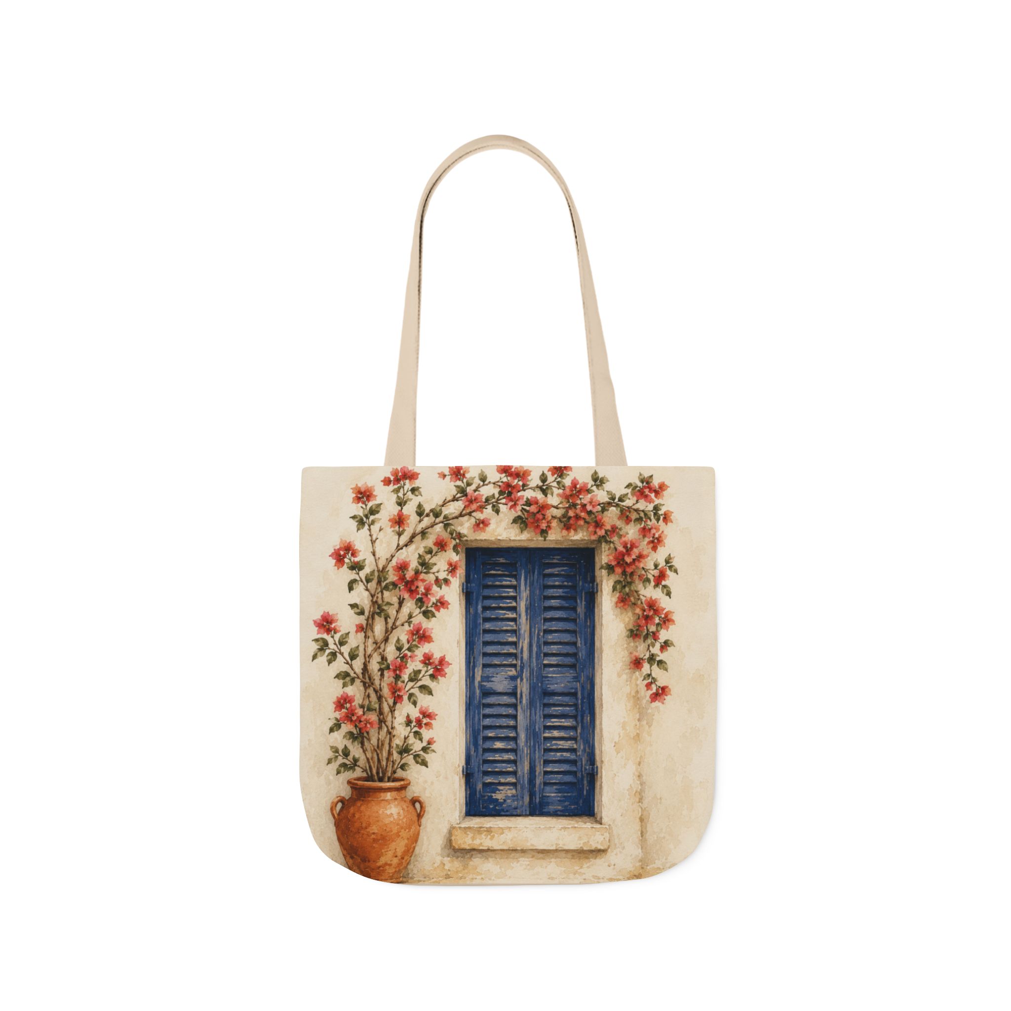 Mediterranean Window Canvas Tote – Coastal Reusable Beach & Grocery Bag