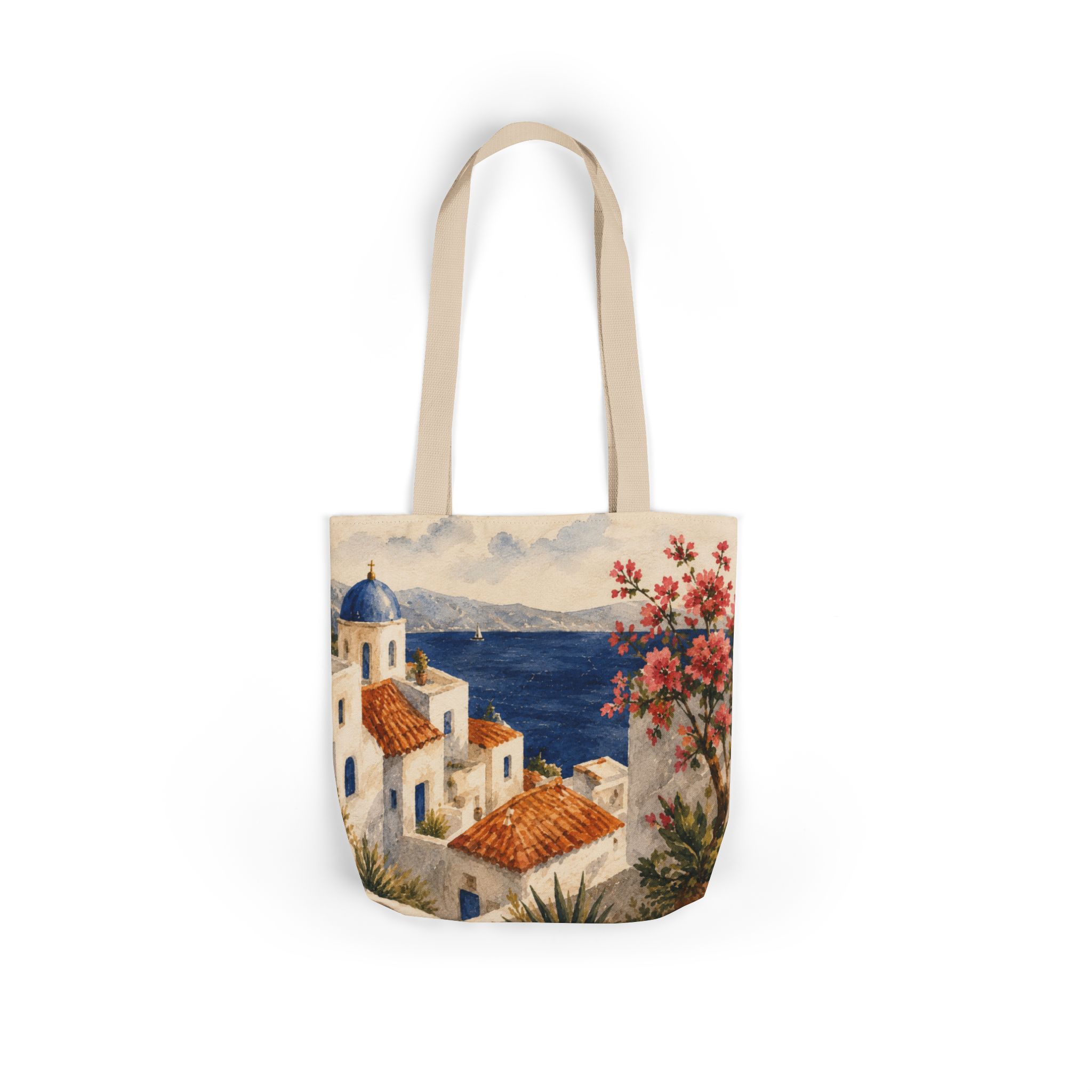 Santorini Coastal Village Canvas Tote Bag – Greek Island Beach Tote - Image 13