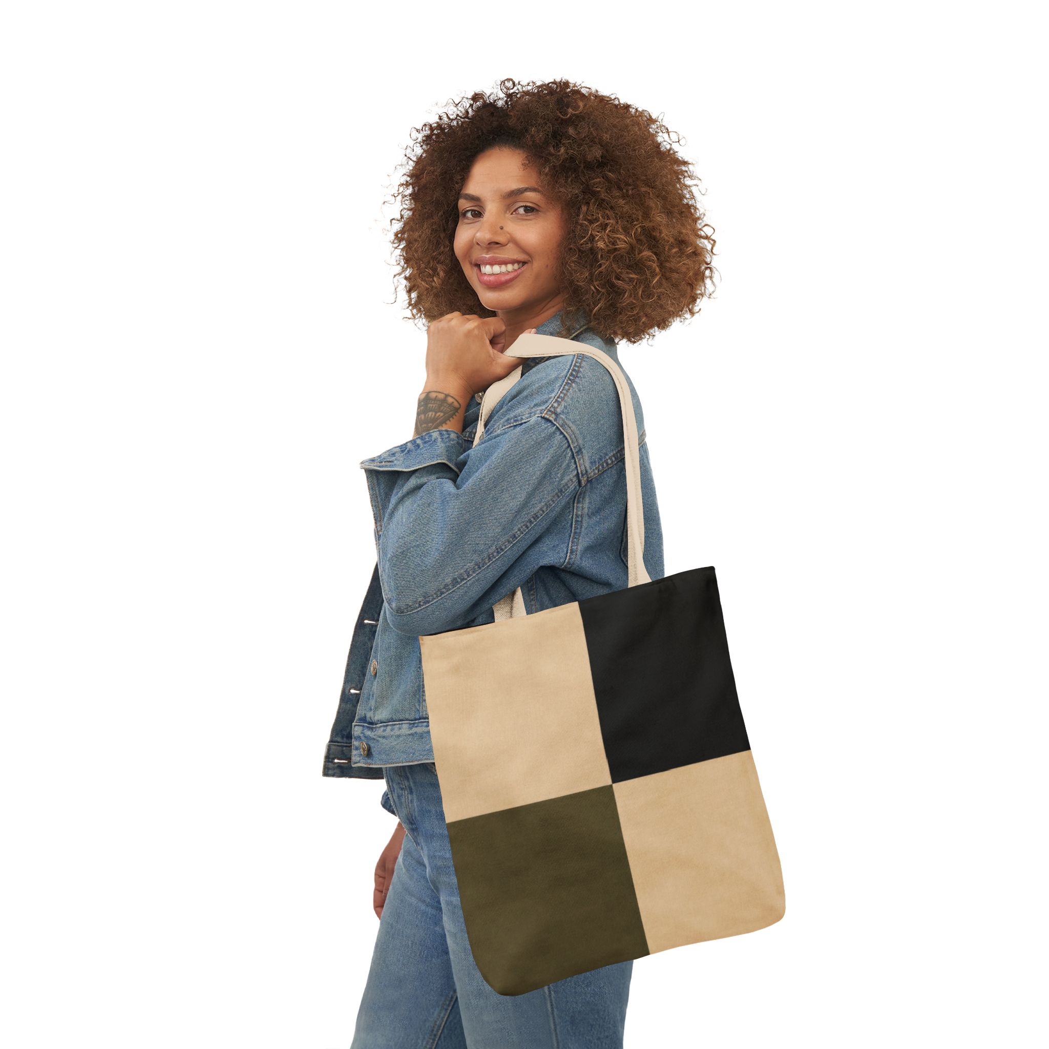Geometric Grid Canvas Tote Bag - Image 5