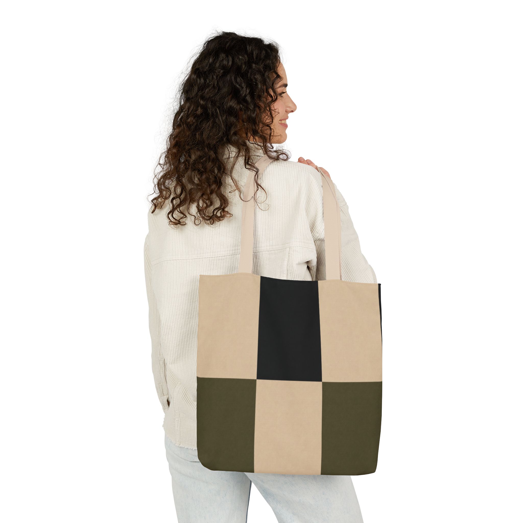 Geometric Grid Abstract Canvas Tote Bag – Scandinavian Minimalist Tote - Image 10