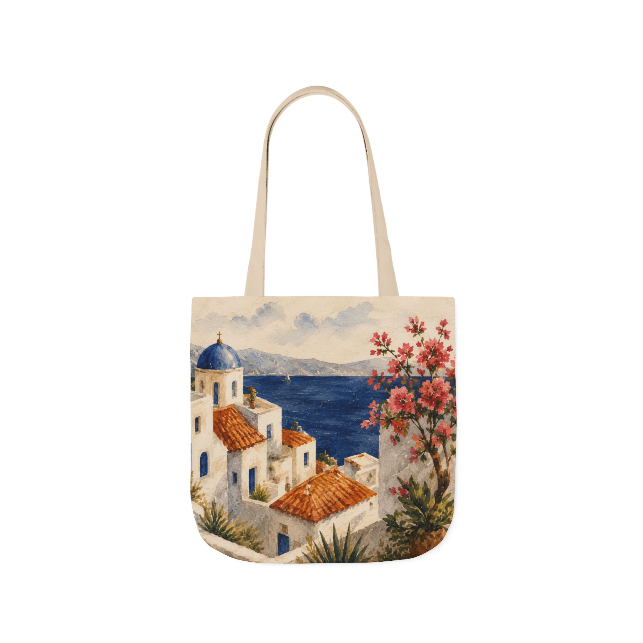 Santorini Coastal Village Canvas Tote Bag – Greek Island Beach Tote - Image 3
