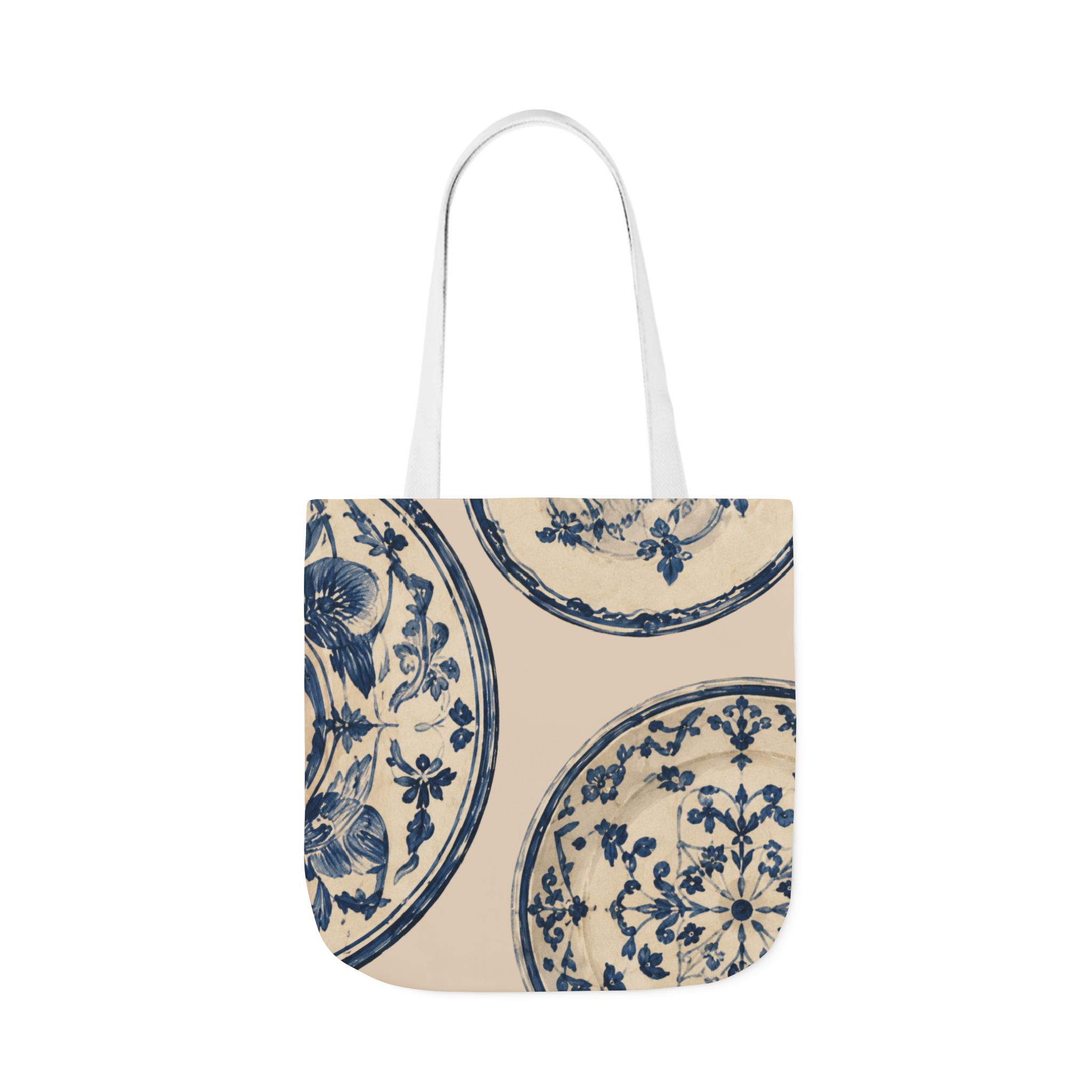 Blue Delft Plate Canvas Tote — Vintage Floral Pattern Reusable Beach & Grocery Bag - Image 16