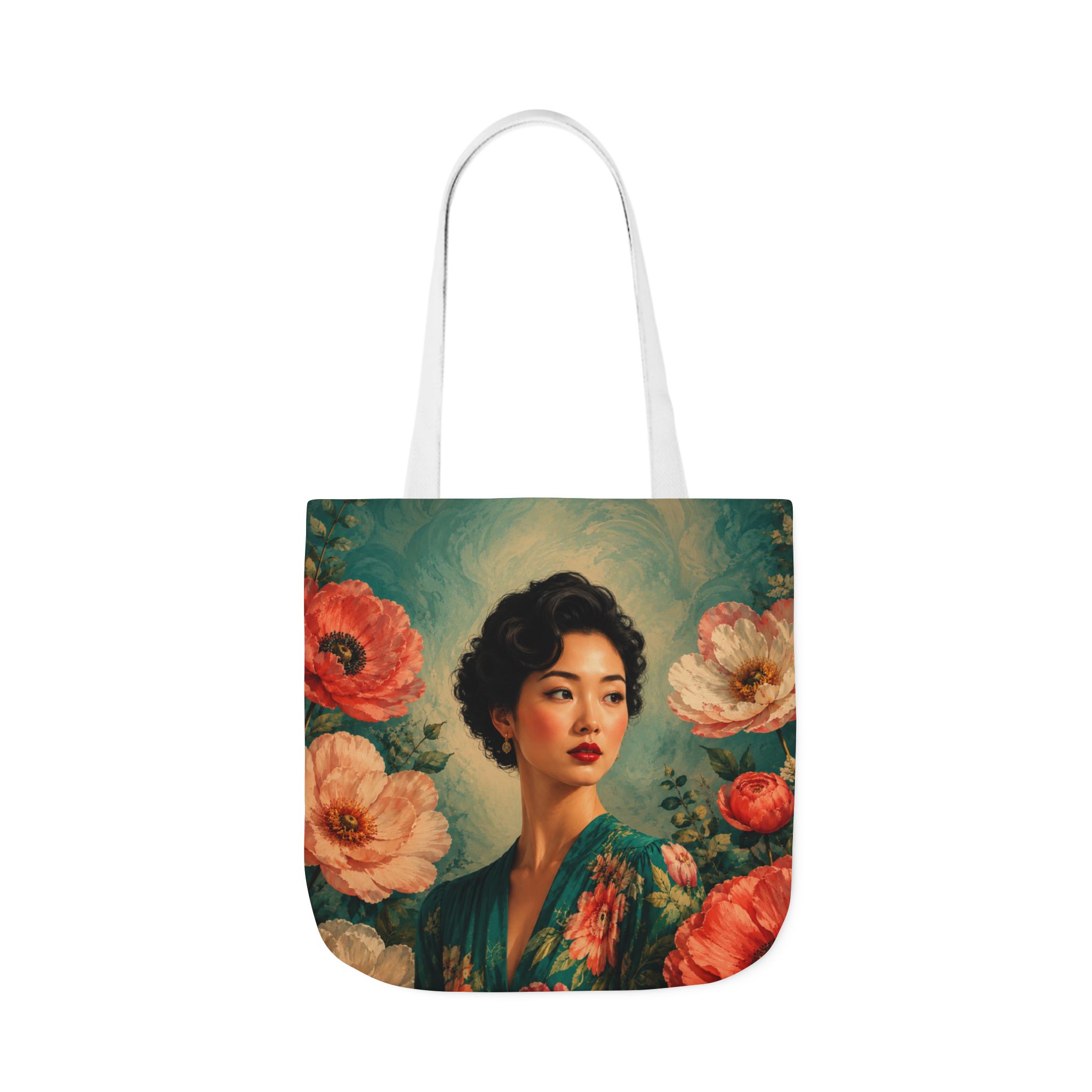 Floral Portrait Tote Bag — Woman Art Canvas Tote - Image 5