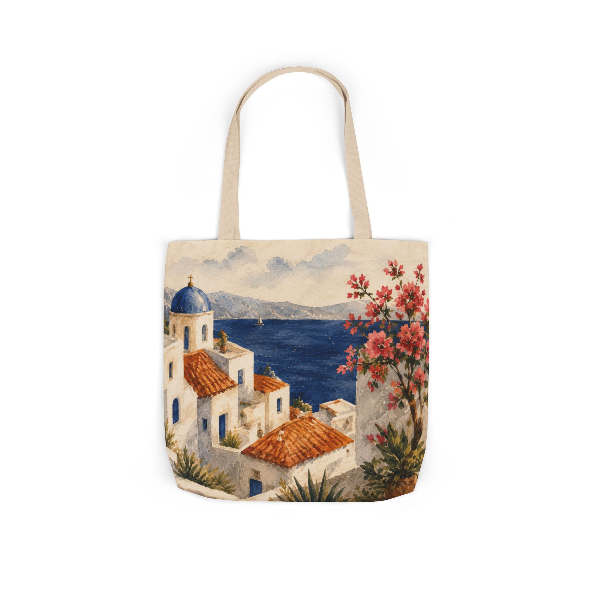 Santorini Coastal Village Canvas Tote Bag – Greek Island Beach Tote - Image 9