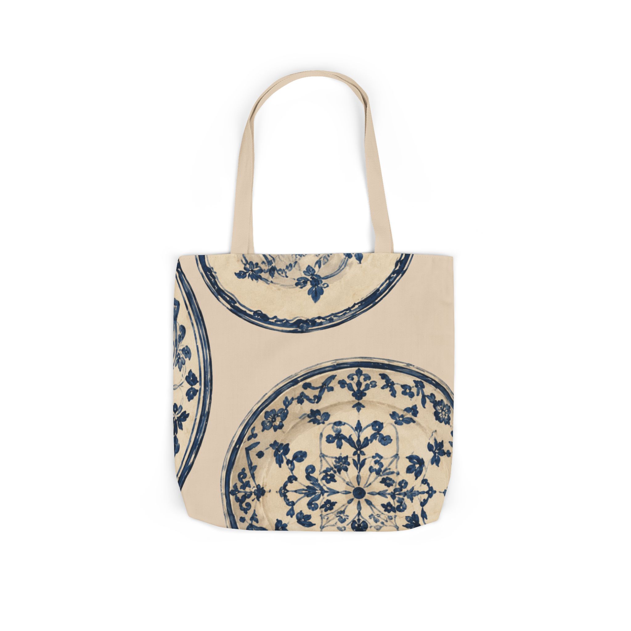 Blue Delft Plate Canvas Tote — Vintage Floral Pattern Reusable Beach & Grocery Bag - Image 9